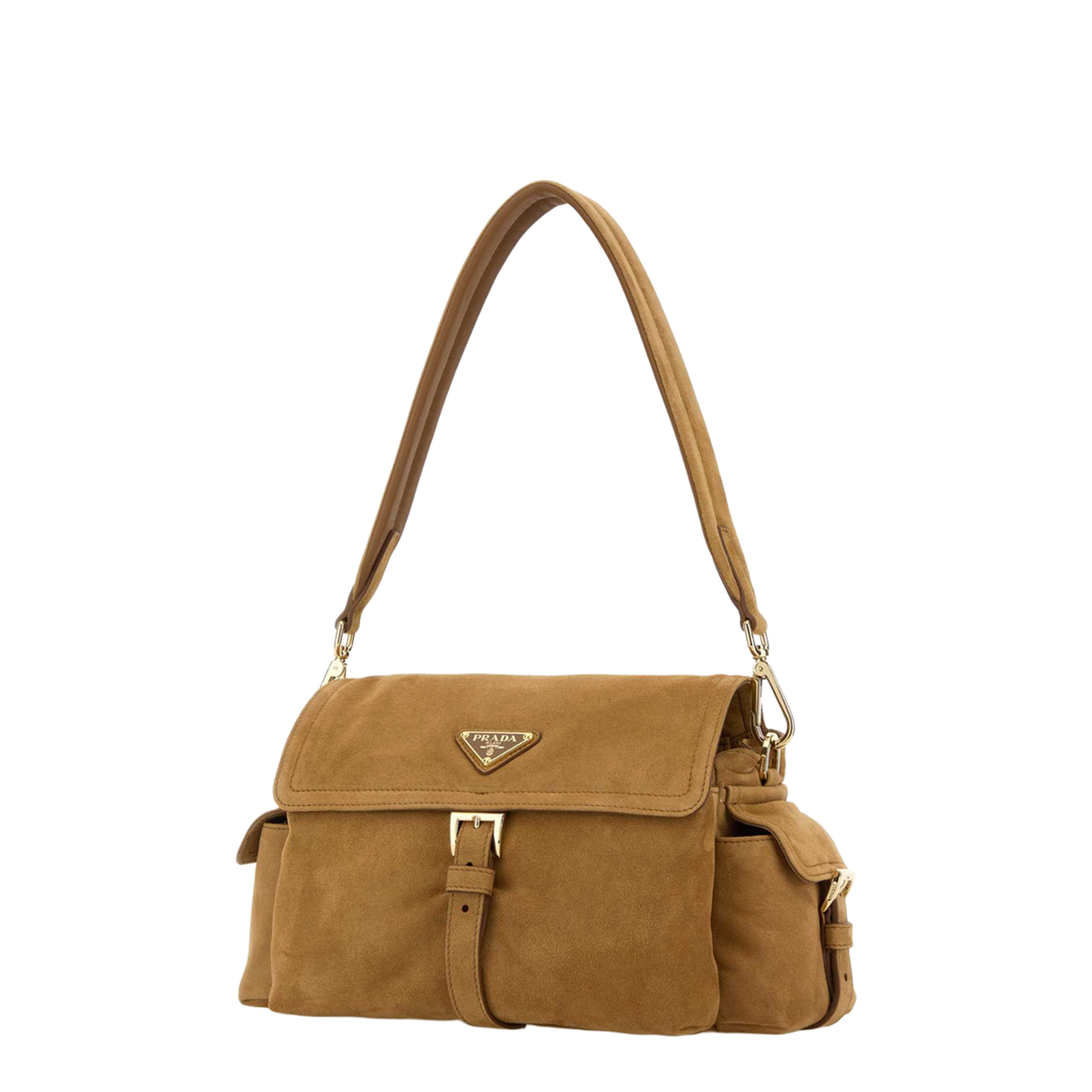 Camel Suede Shoulder Bag