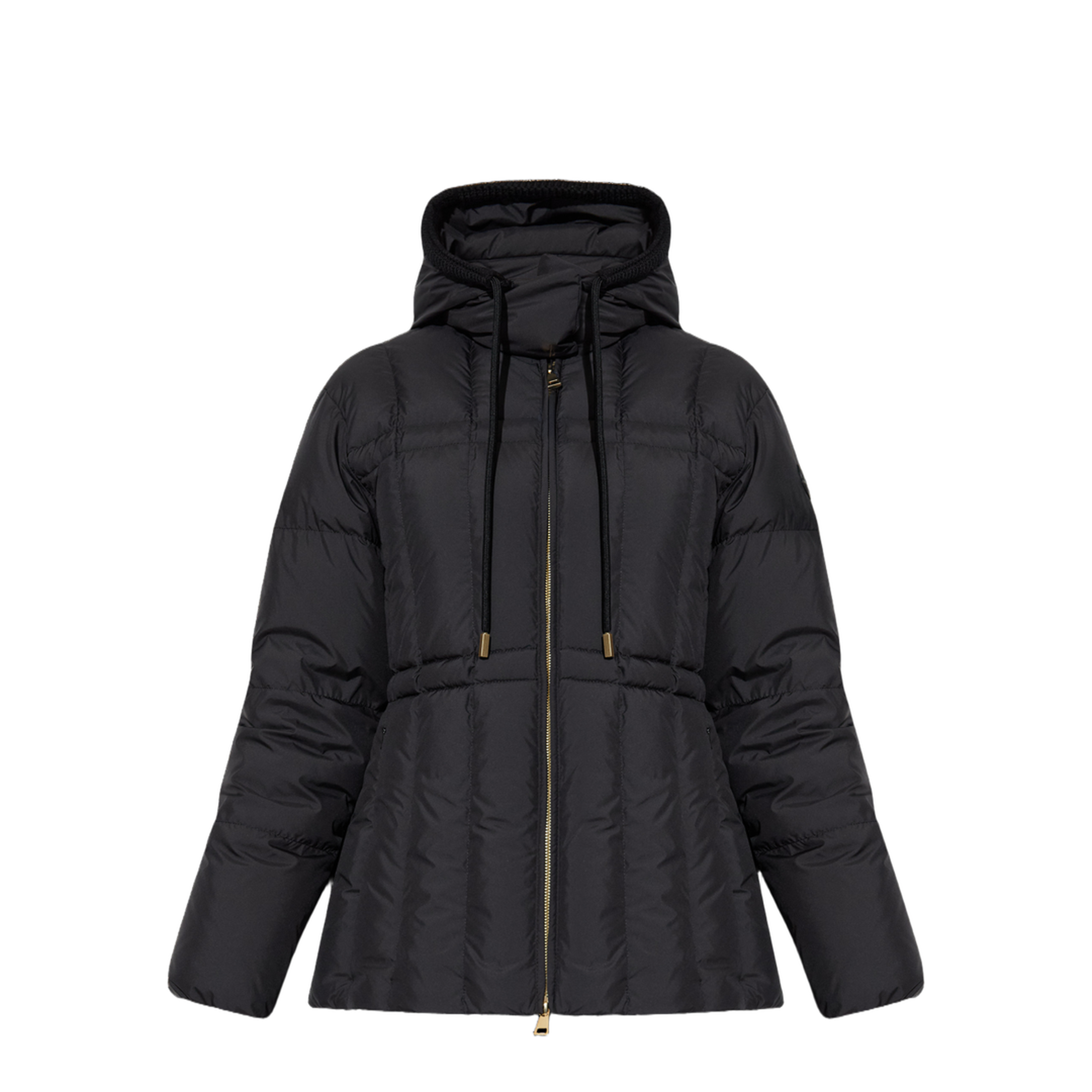 Black Estom Vertical-Quilted Hooded Short Down Jacket