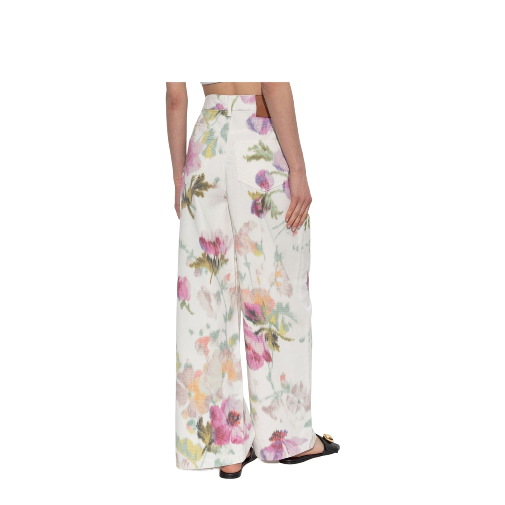 Off-White Floral Pattern High Waist Jeans