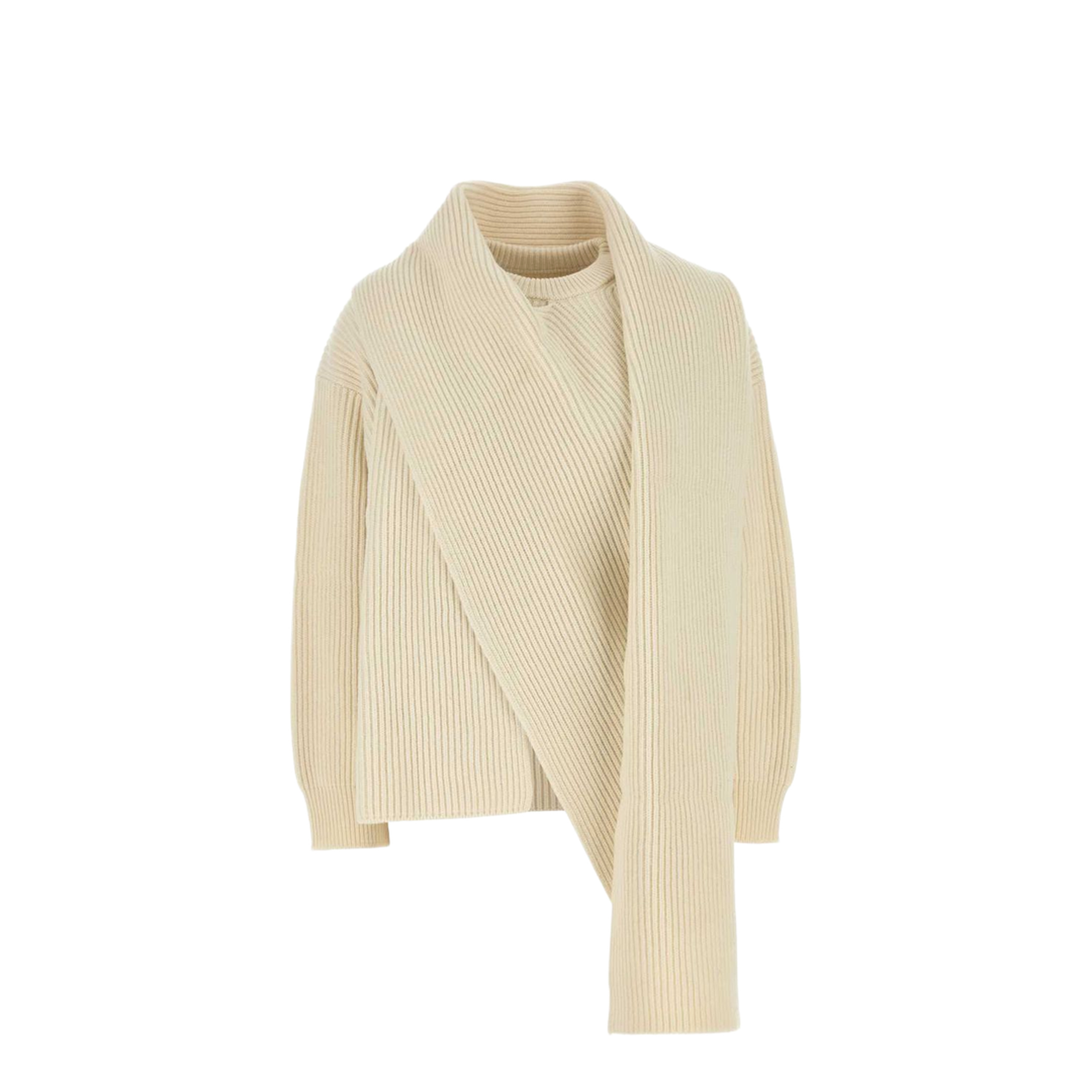 Beige Scarf-Detail Sweater