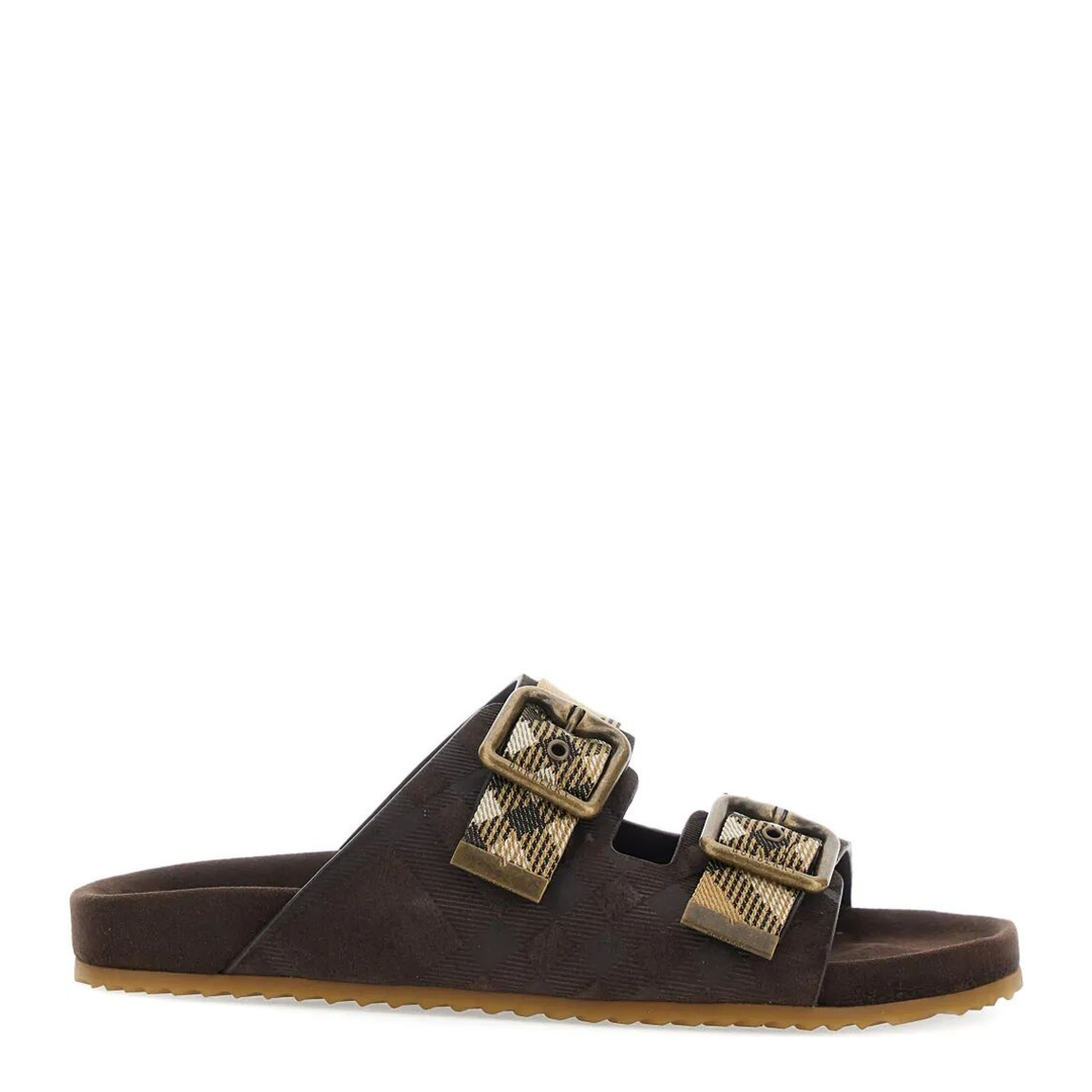 MAYFEYR - - Suede Flat Sandals With Checked Straps - 8118613C1170