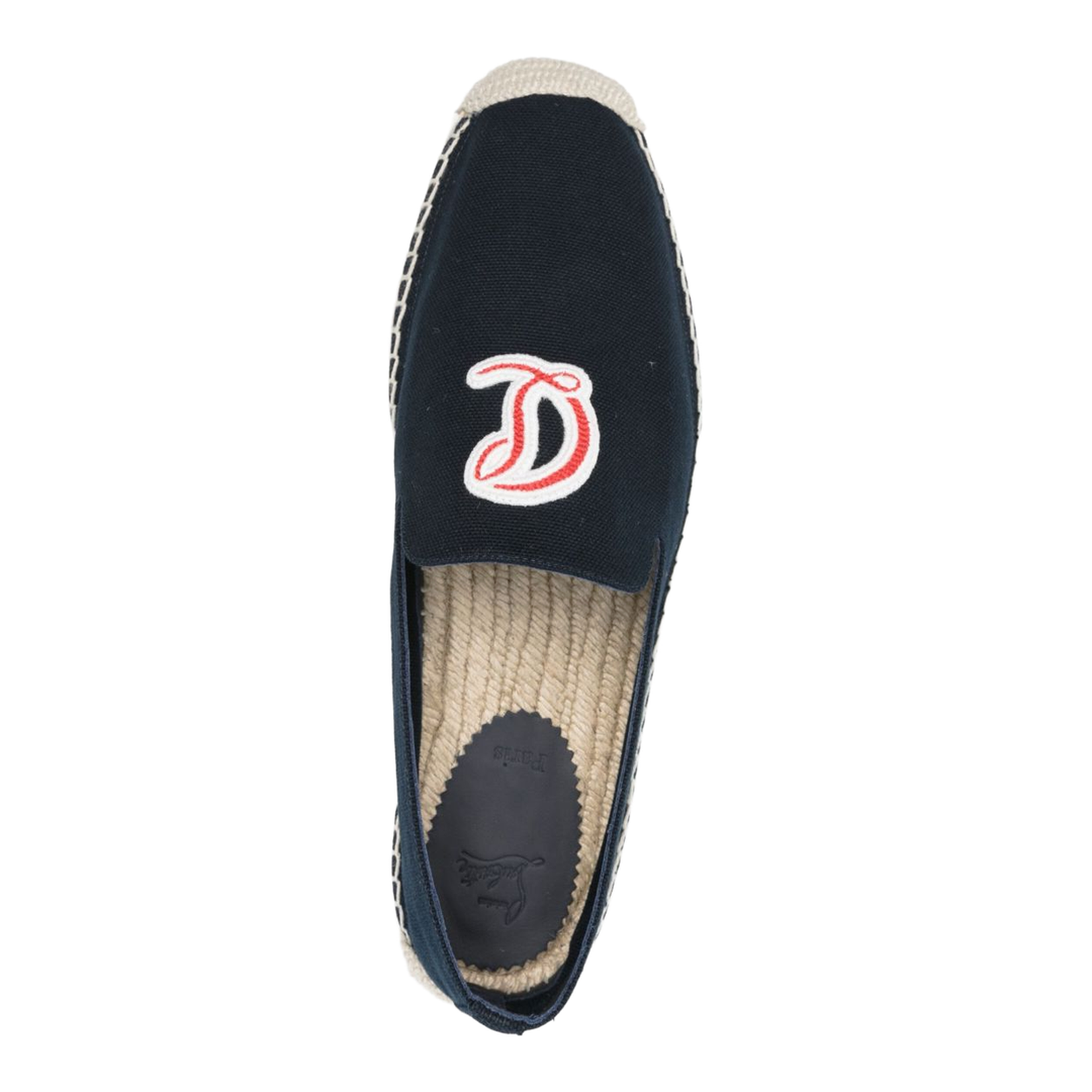 Dark Blue Embroidered Logo Espadrille Sole Slip-On Style Flat Sole Canvas Upper