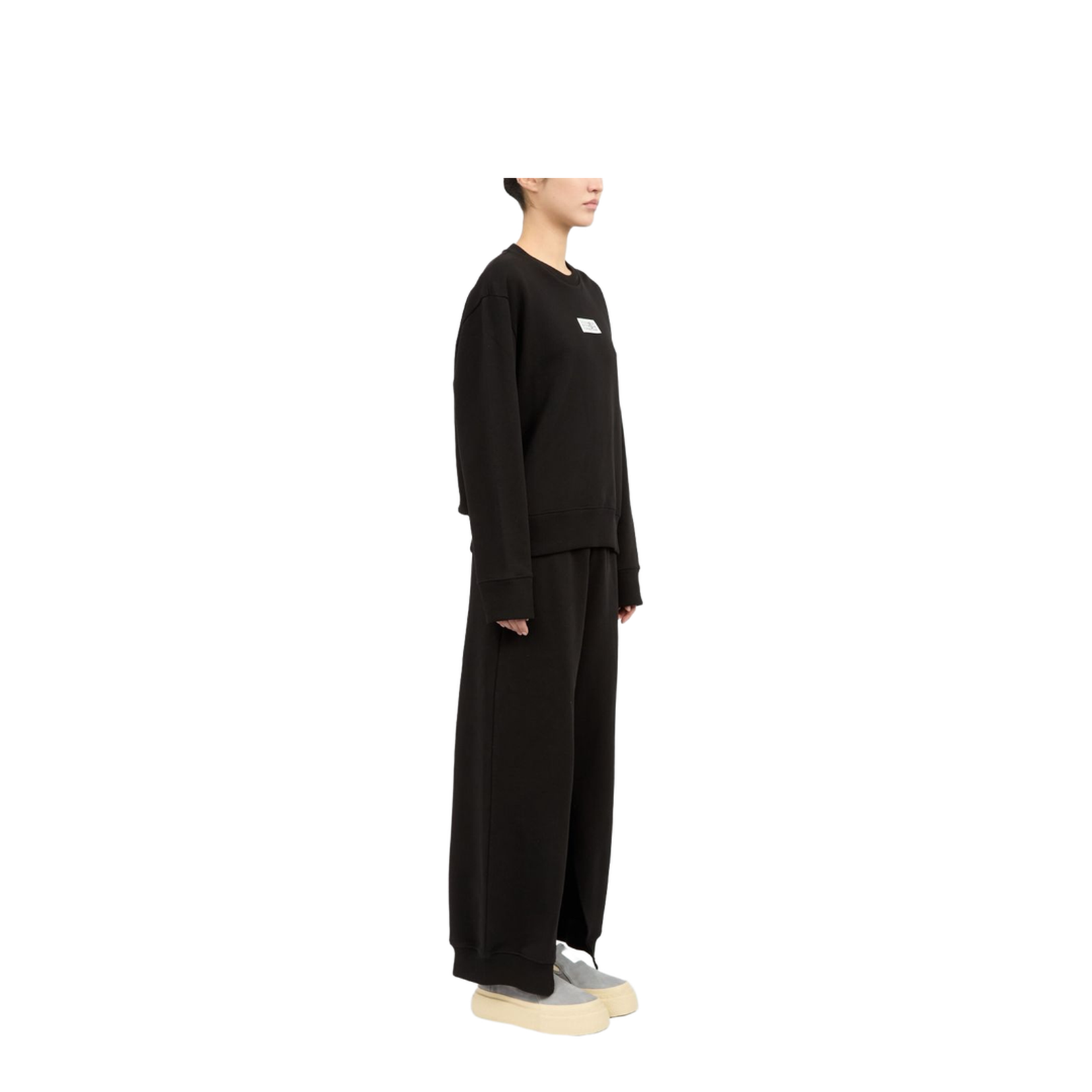 Black Numbers Appliqué Crew Neck Long Sleeve