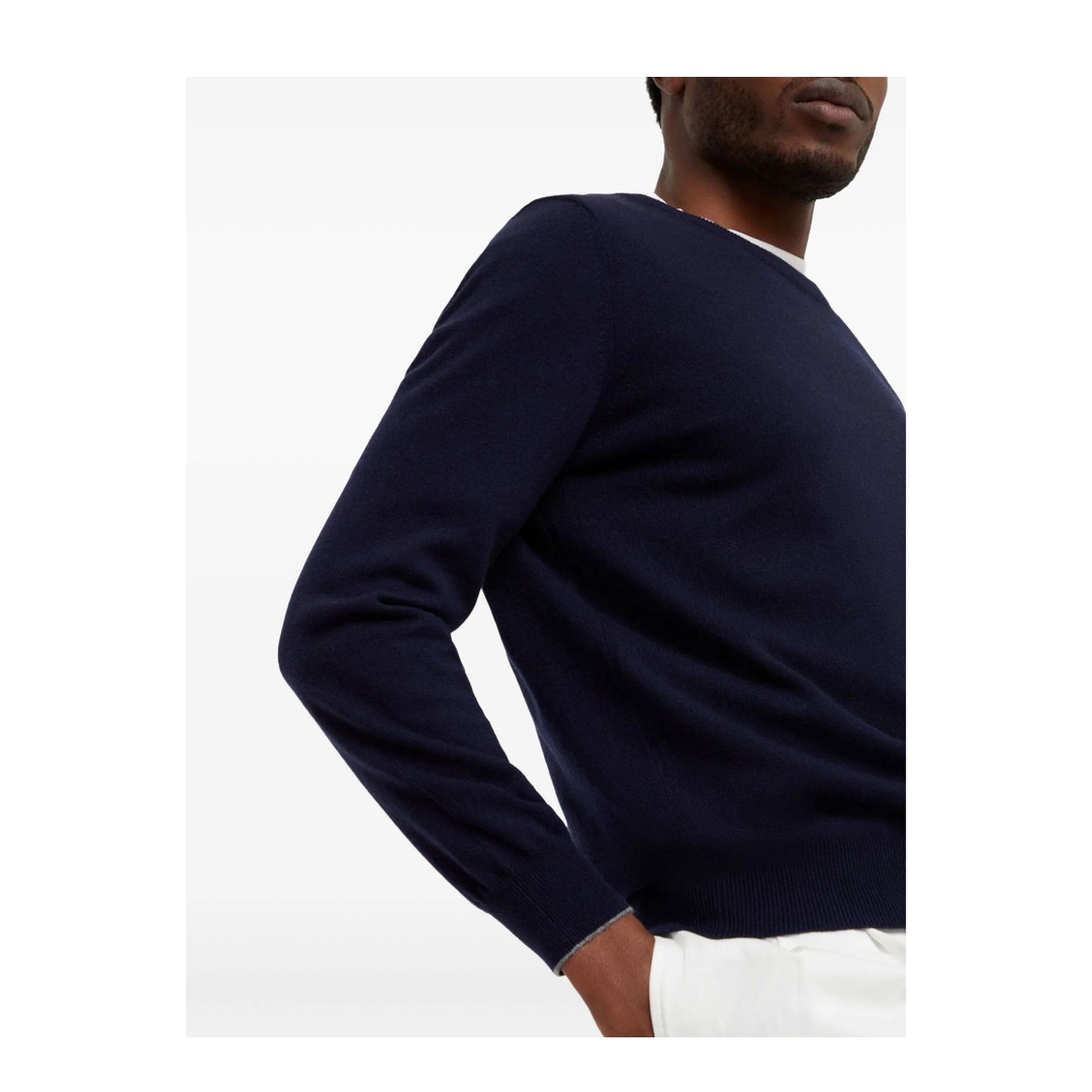 Ribbed Edges Detail Cashmere Crew Neck