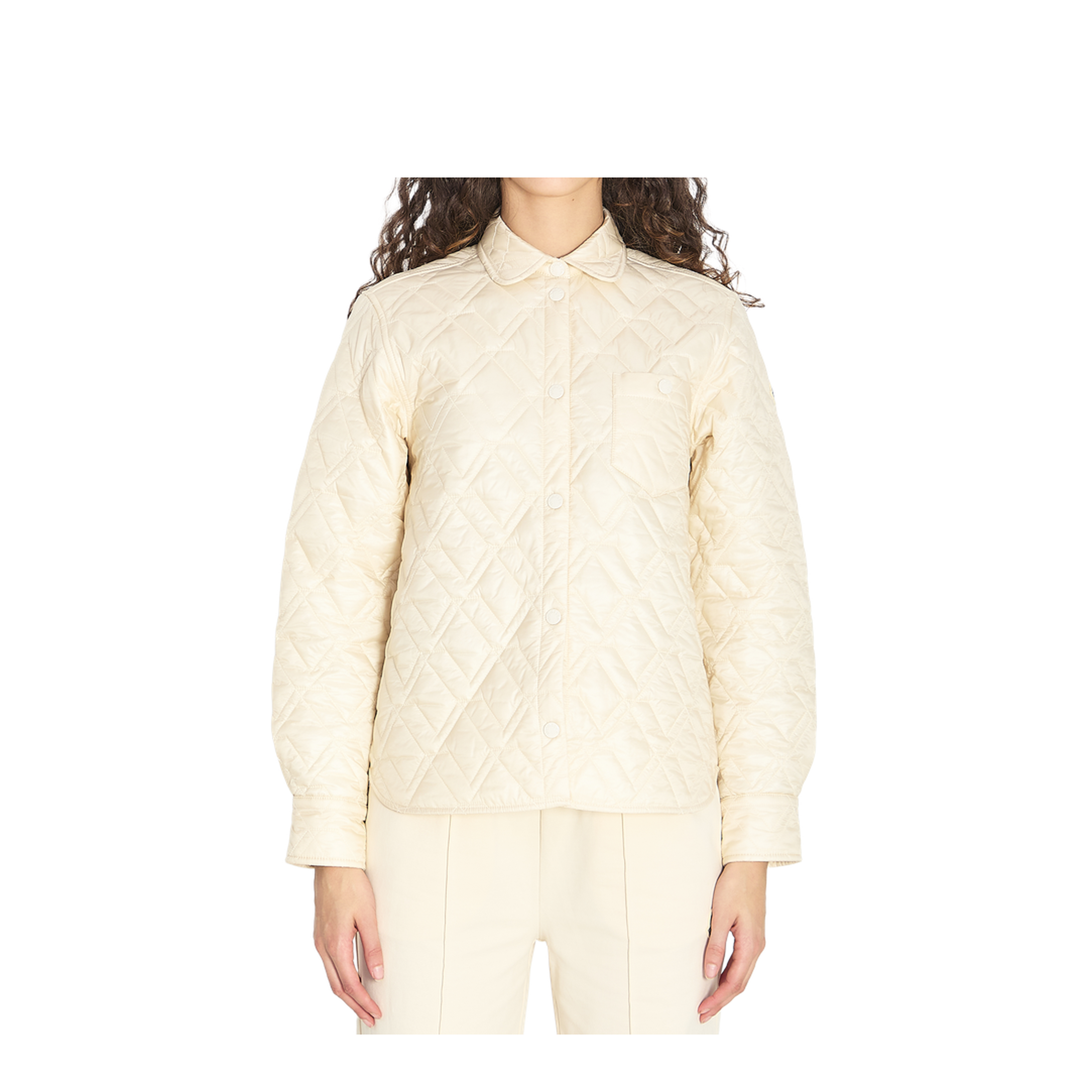 White Ivory Diamond Quilted Padded Shirt Jacket