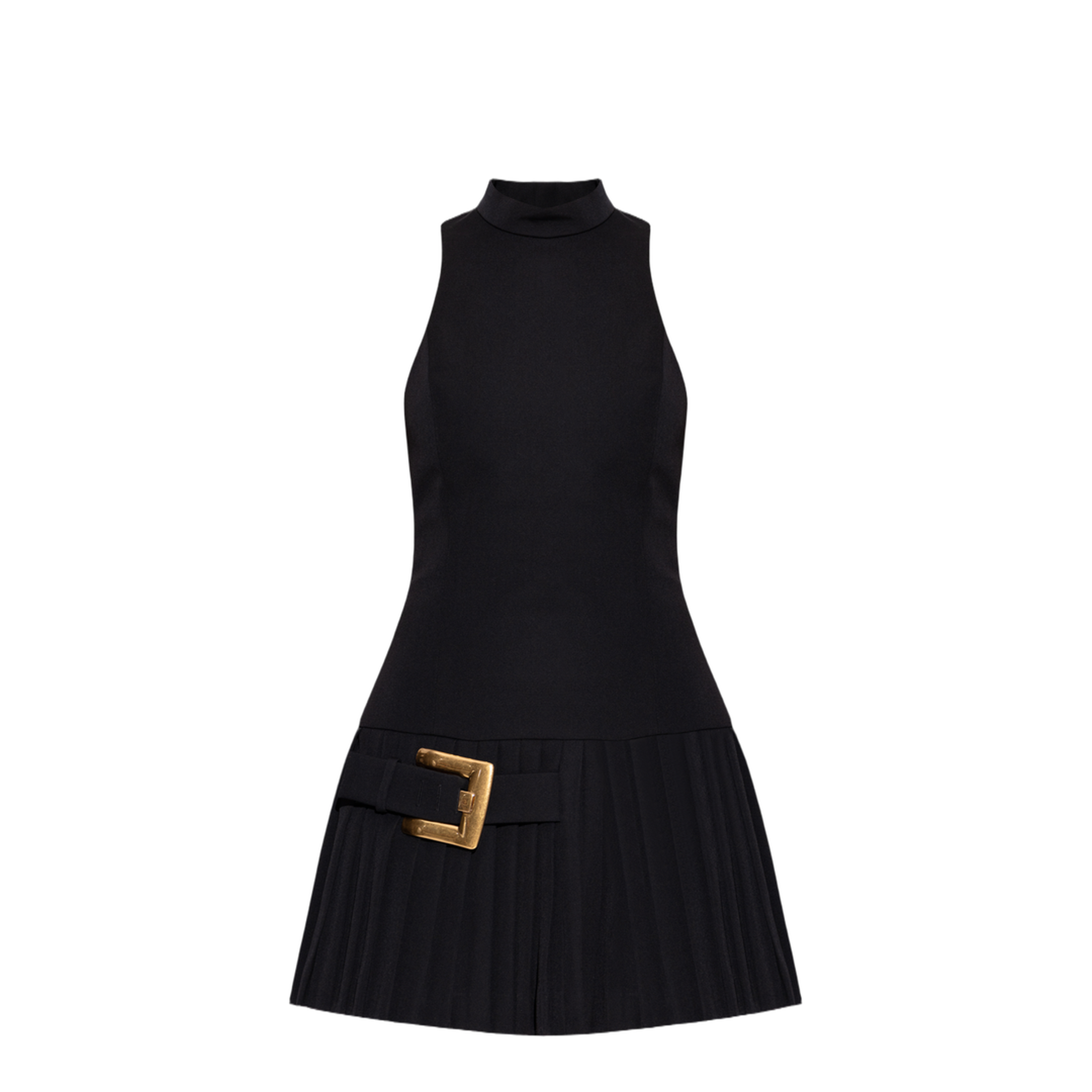 Belted Pleated Mini Dress Black