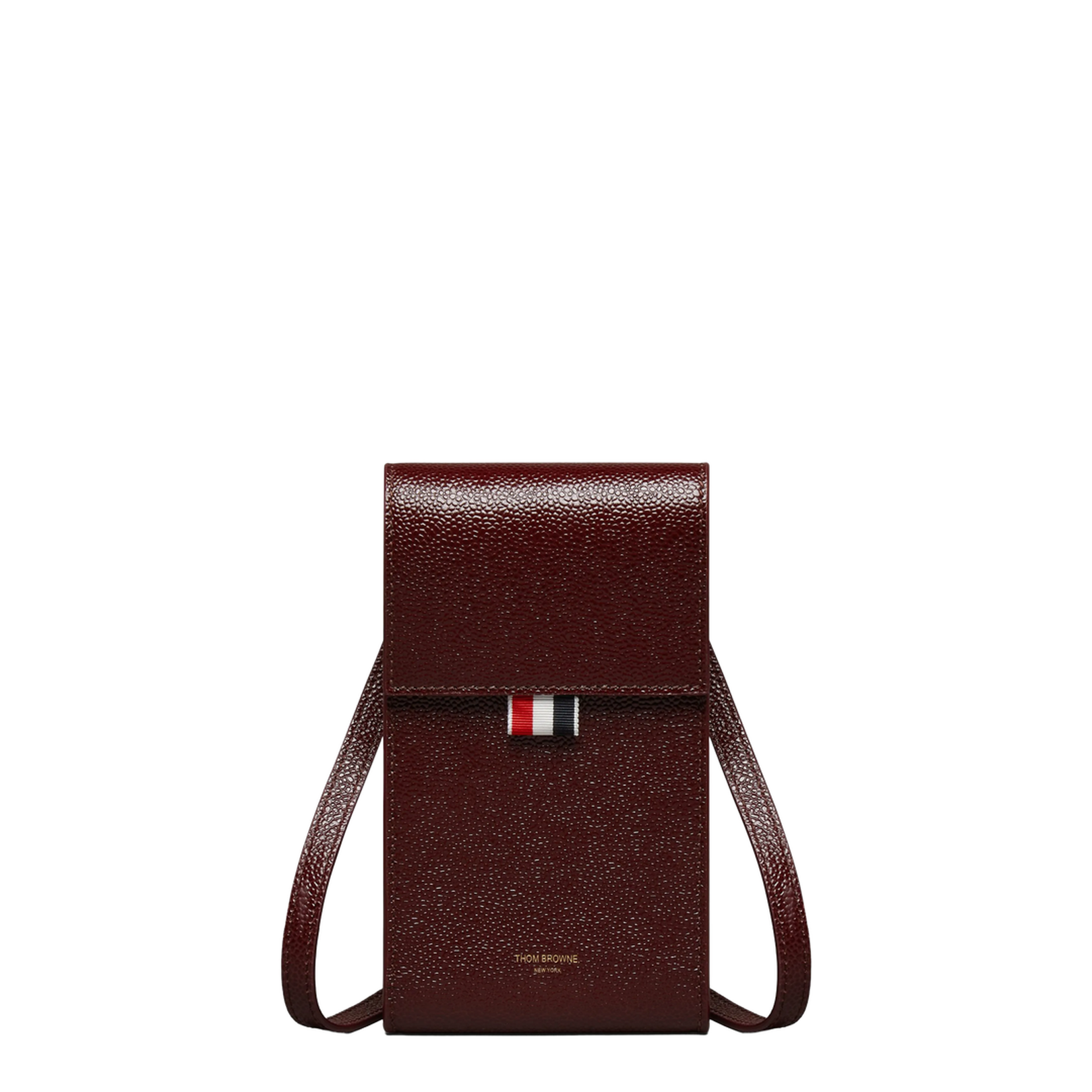 Crossbody Phone Holder with Flap in Pebble Lucido Leather
