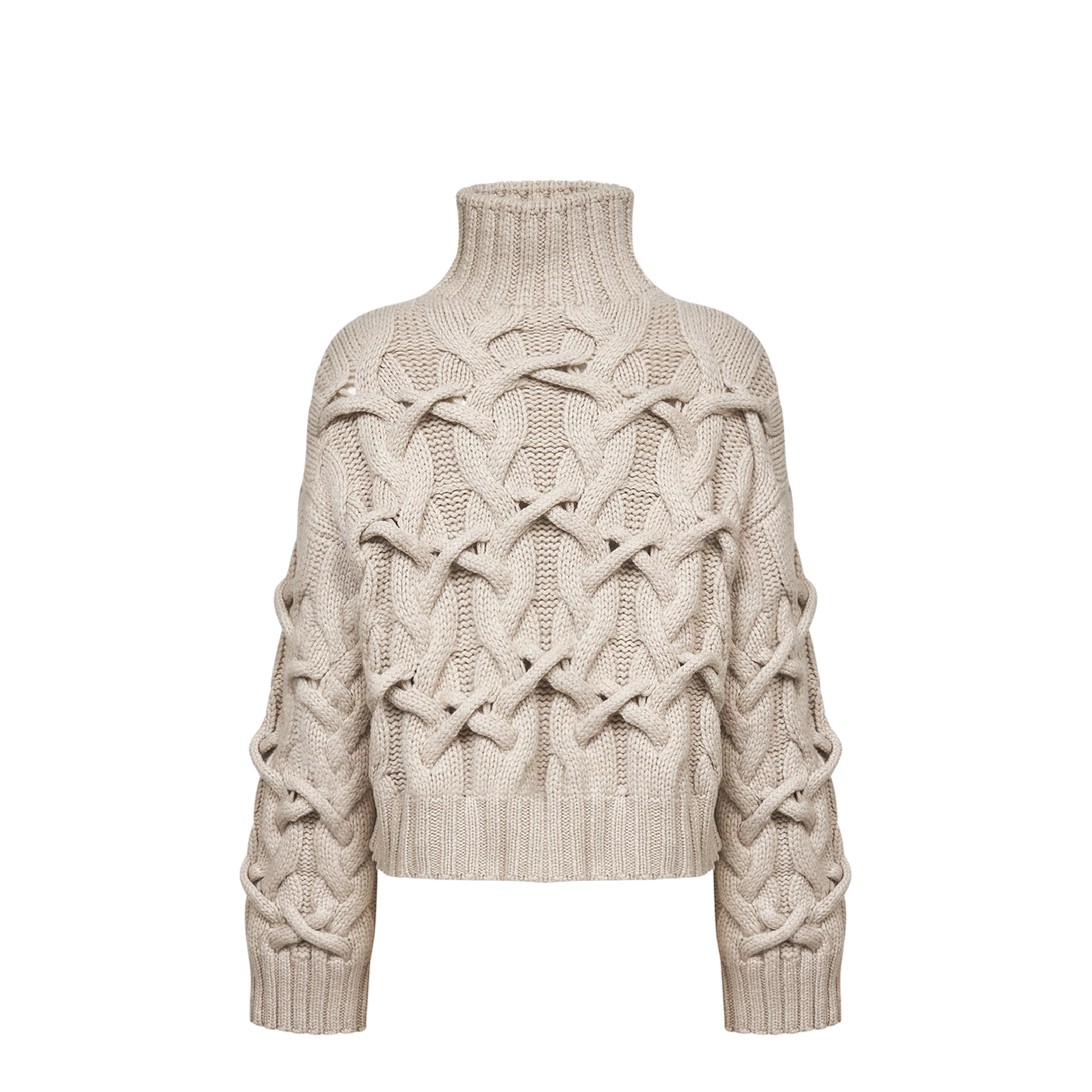 Braided Cashmere Cropped Sweater - Beige