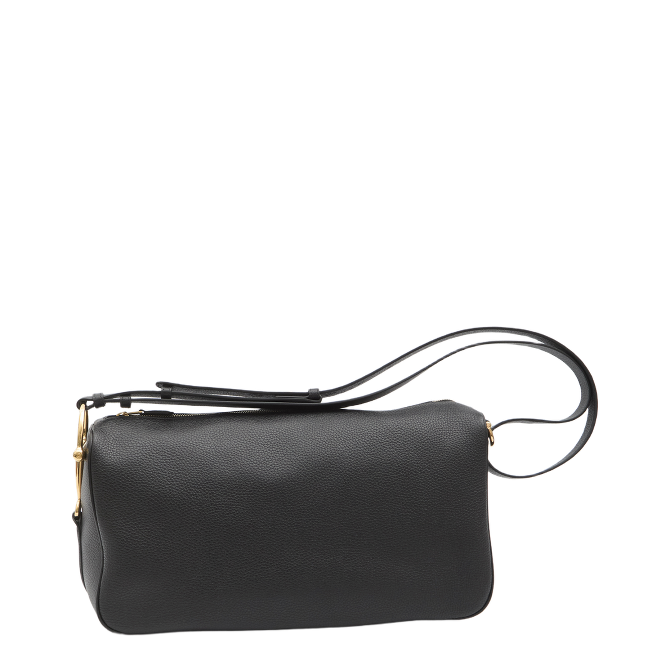 Half Horsebit Large Grained Calf Leather Shoulder Bag - Black