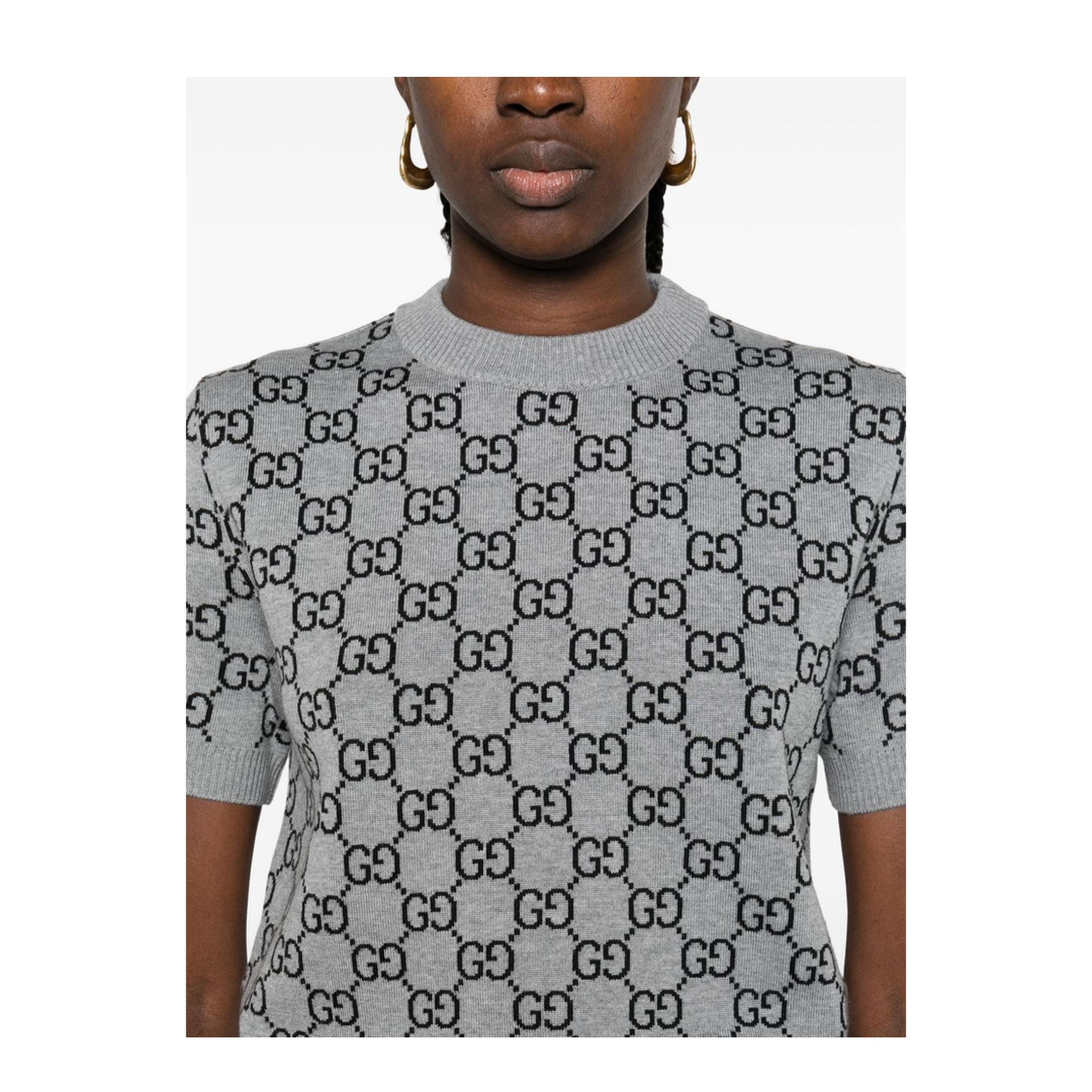 Reversible Wool Jacquard Top in Grey and Black