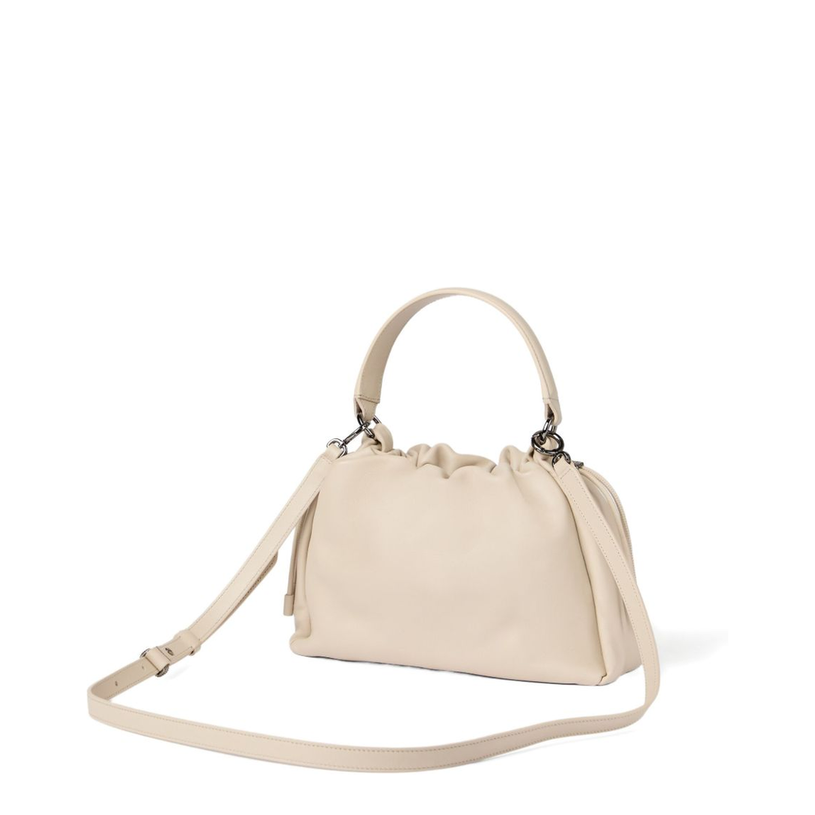 Small Soft Leather Mellow Bucket Bag in Ivory