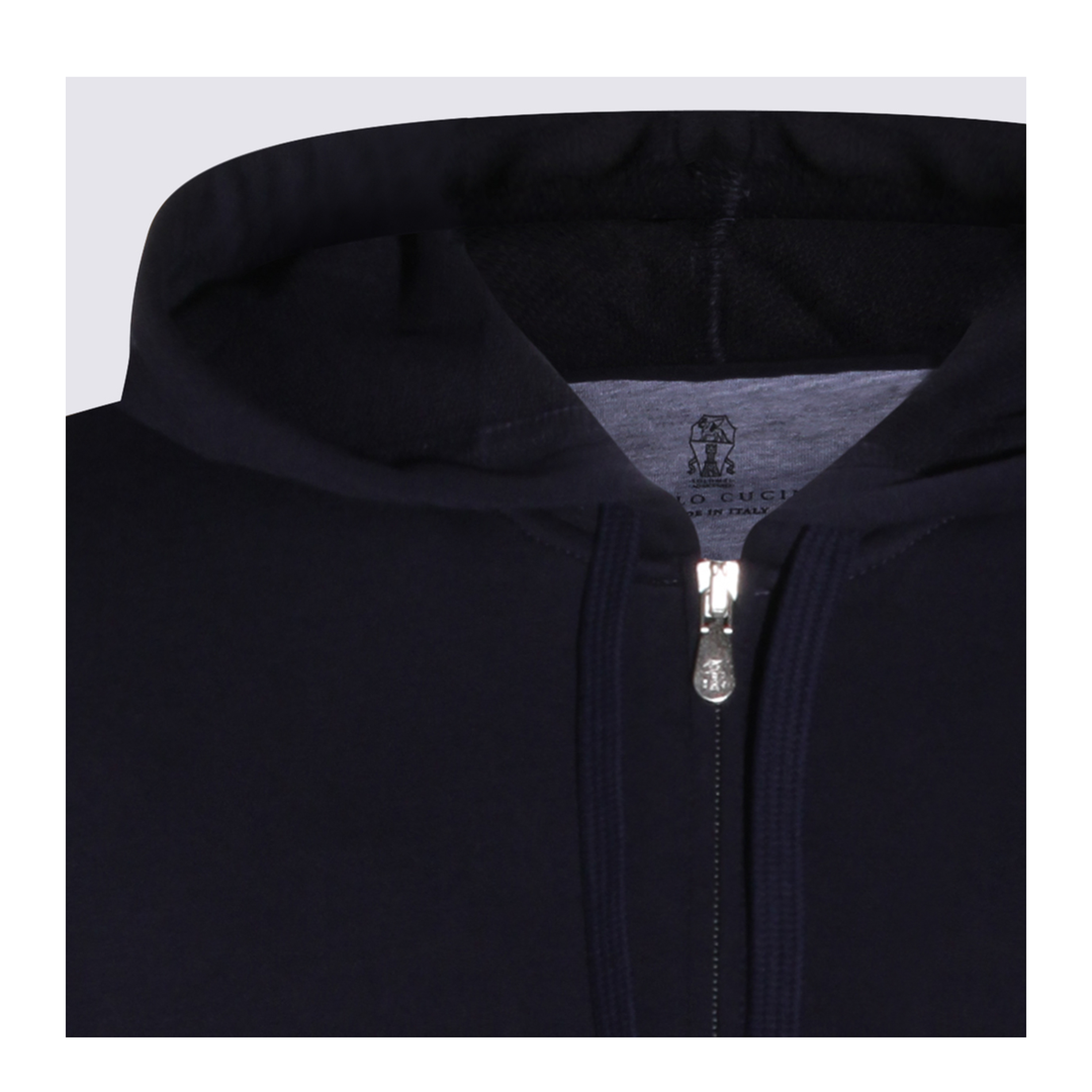 Zipped Cotton Fleece Sweater Blue