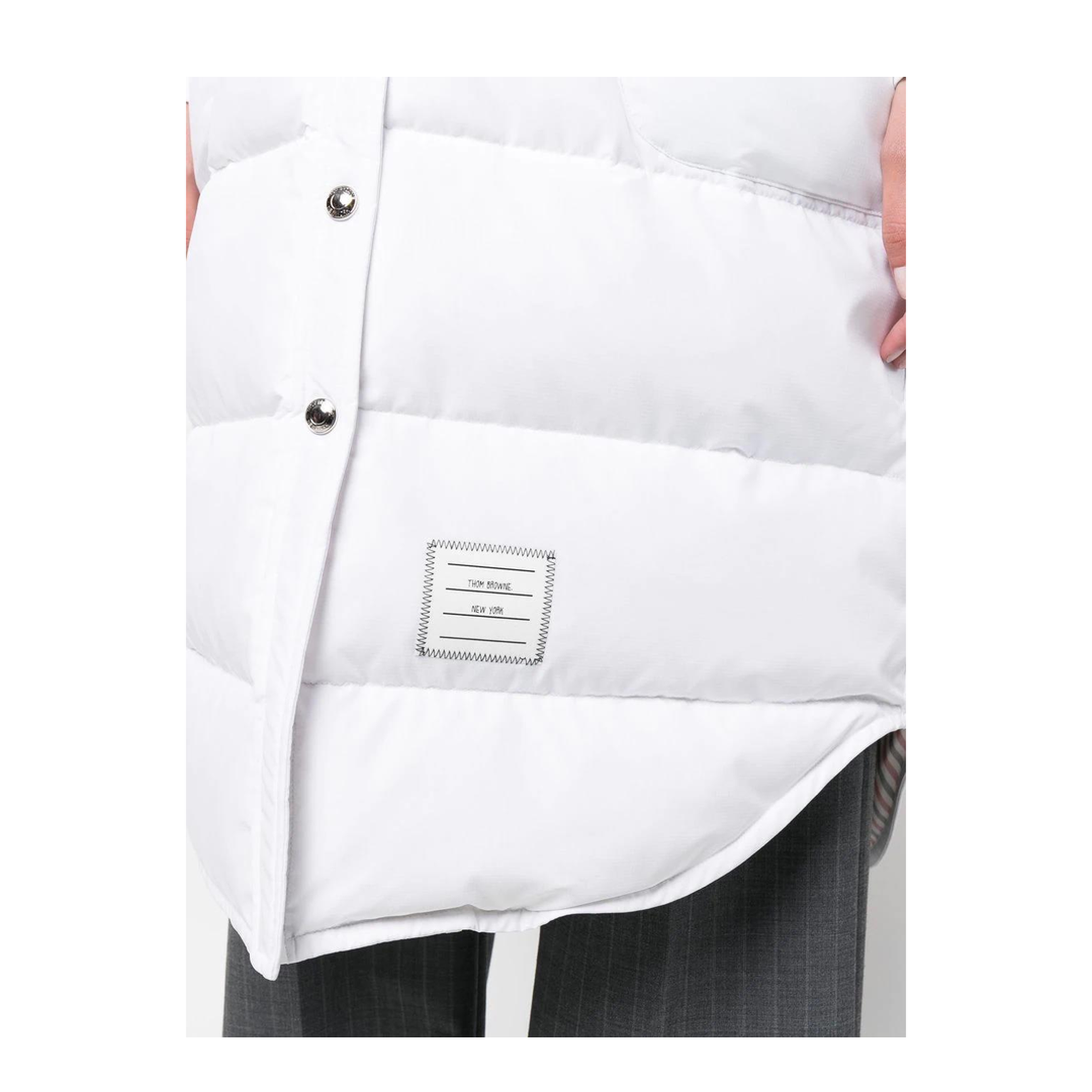 MAYFEYR - Thom Browne - Down Filled Below Knee Hooded Shirtdress With 4 Bar In Military Ripstop - FOD025X05222100