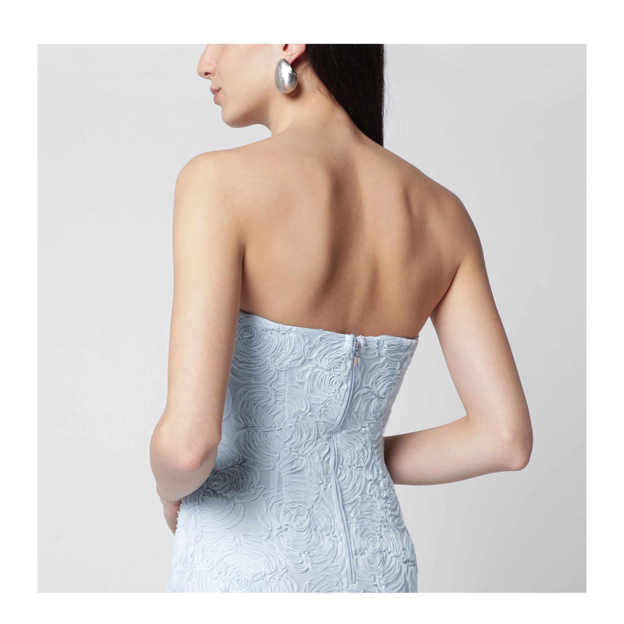Light Blue Floral Mesh Sheath Dress