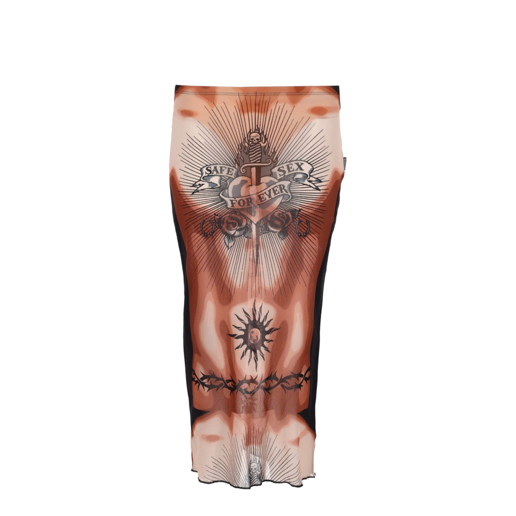 MIDI SKIRT WITH SAFE SEX TATTOO PRINT