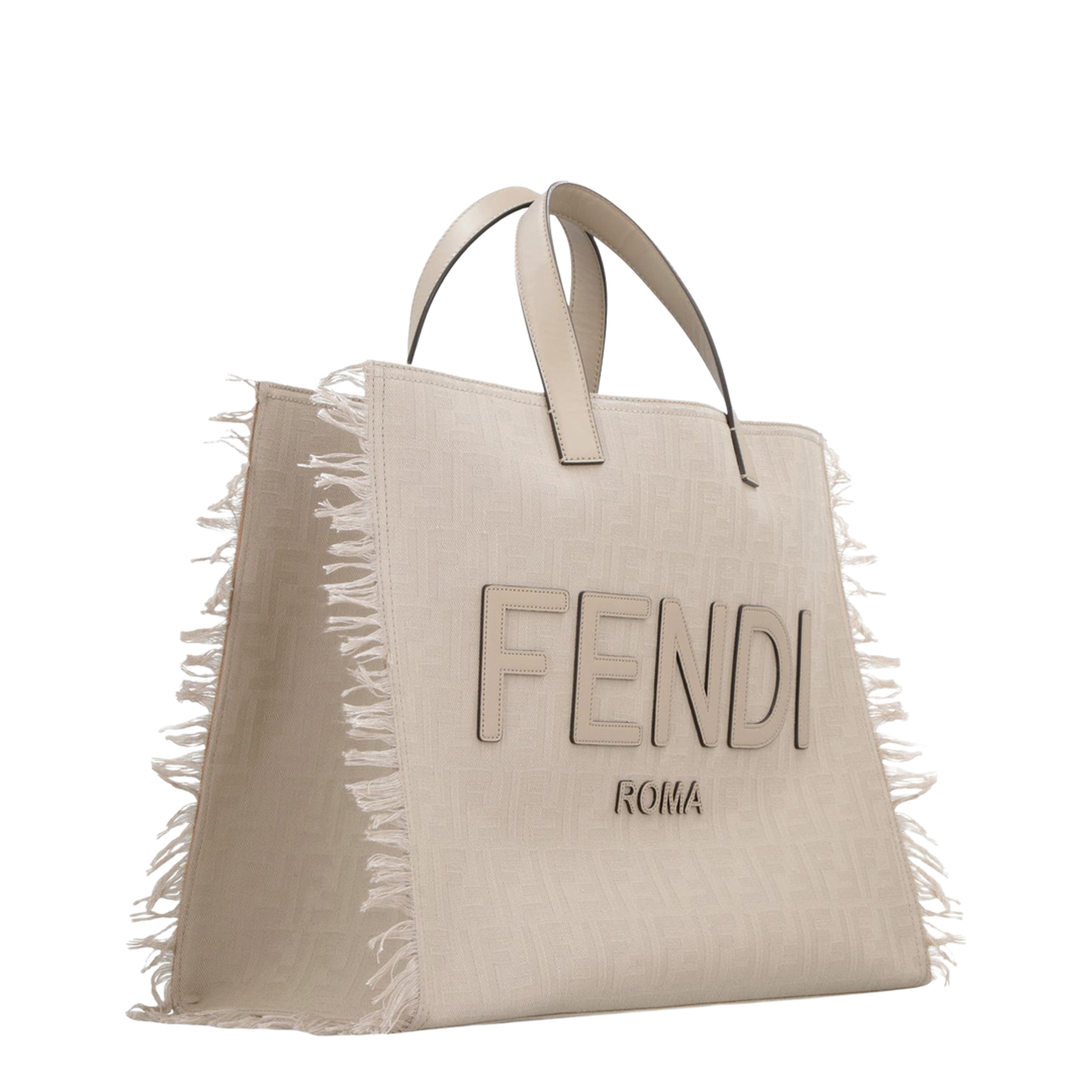 FF Jacquard Fringed
Beige Leather Bag