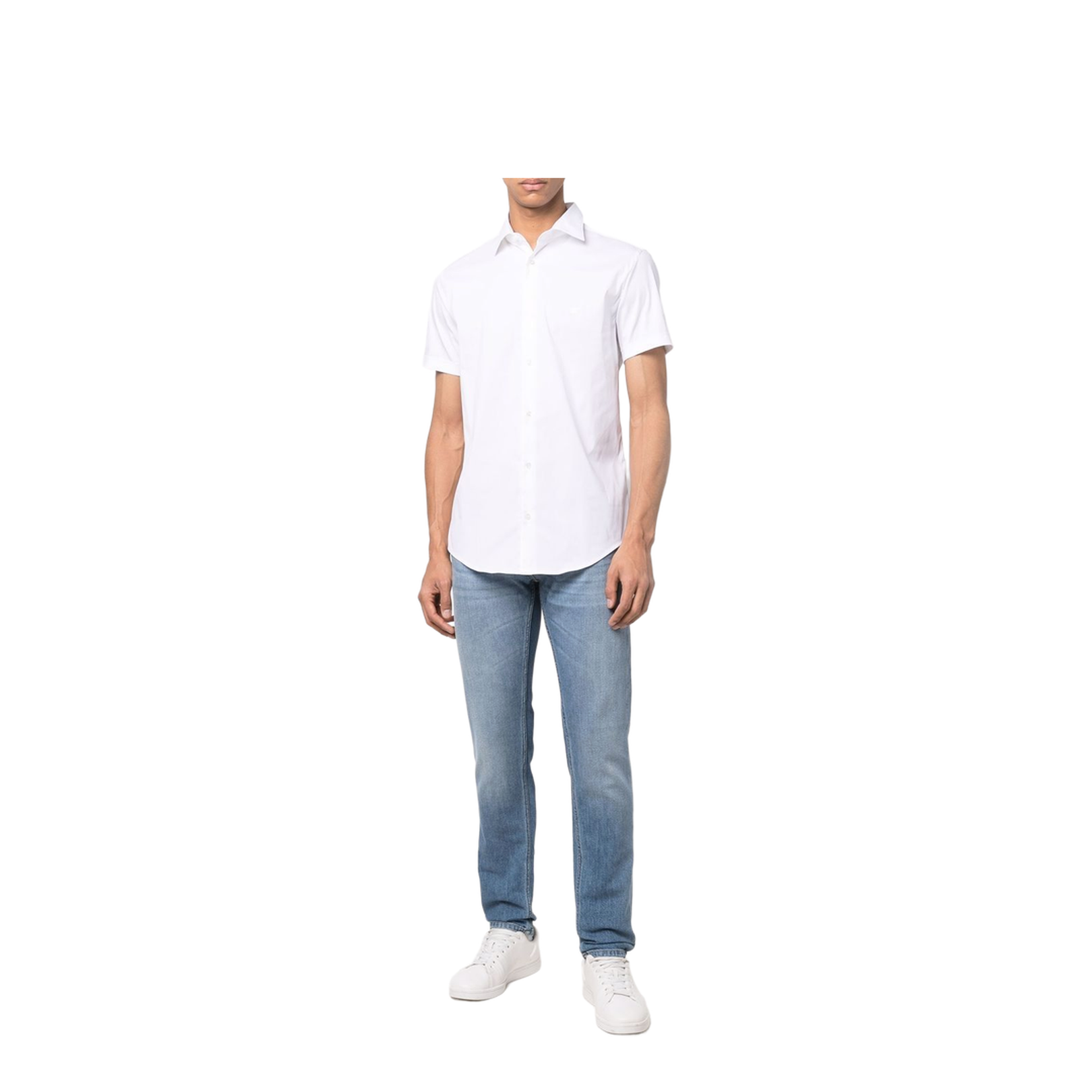 Cotton Shirt - White - Classic Collar Button Short