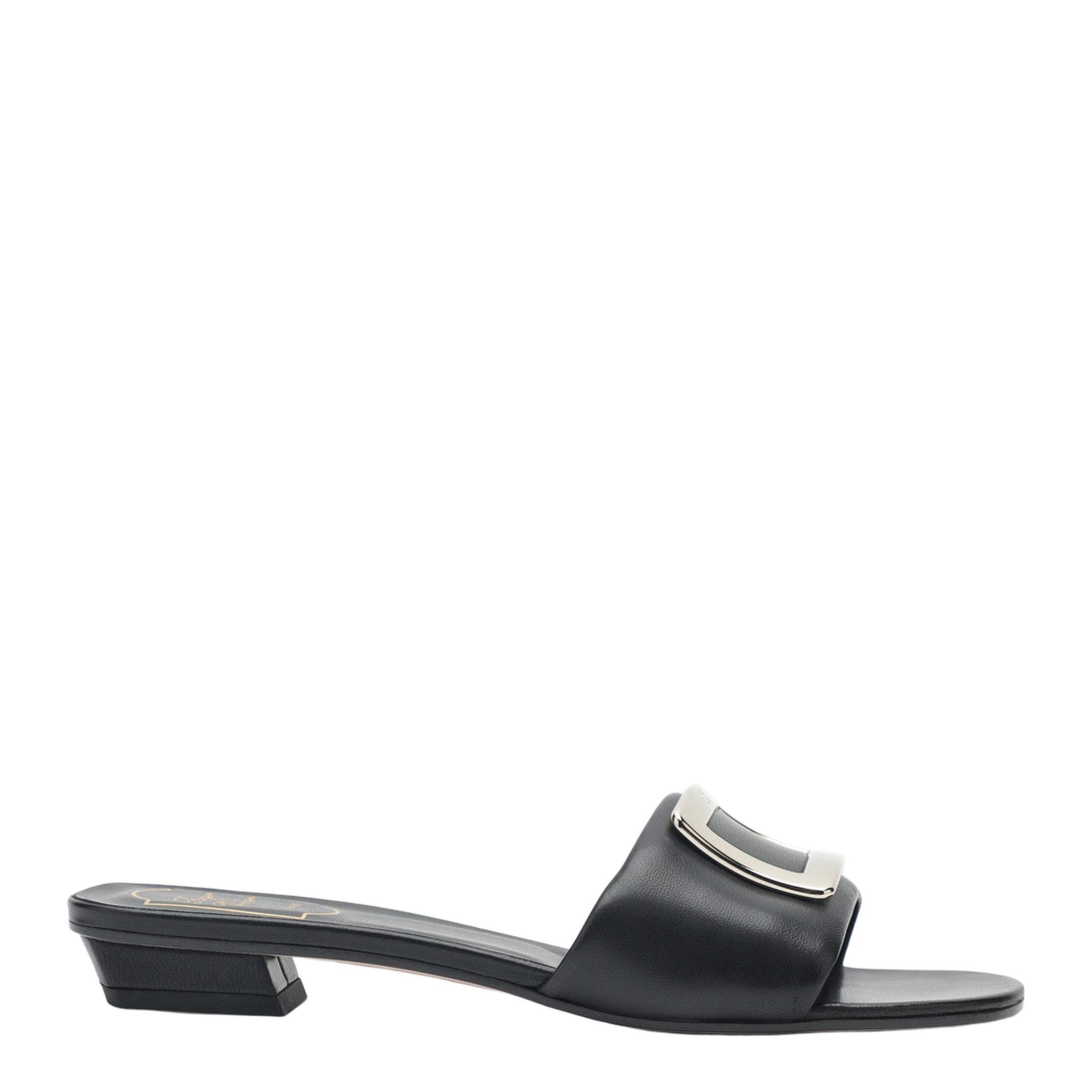 Square Buckle Leather Slides