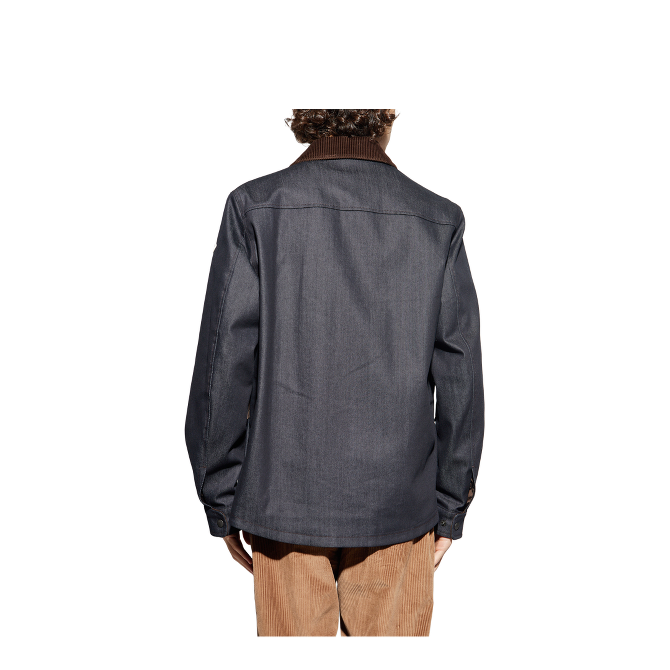 Dark Blue Denim Corduroy-Trimmed Shirt Jacket