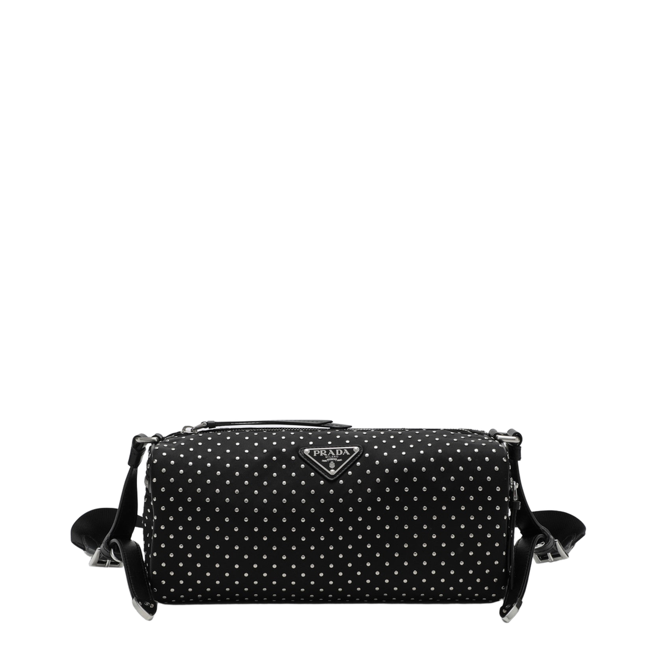 Black Re-Nylon Shoulder Bag with Studs