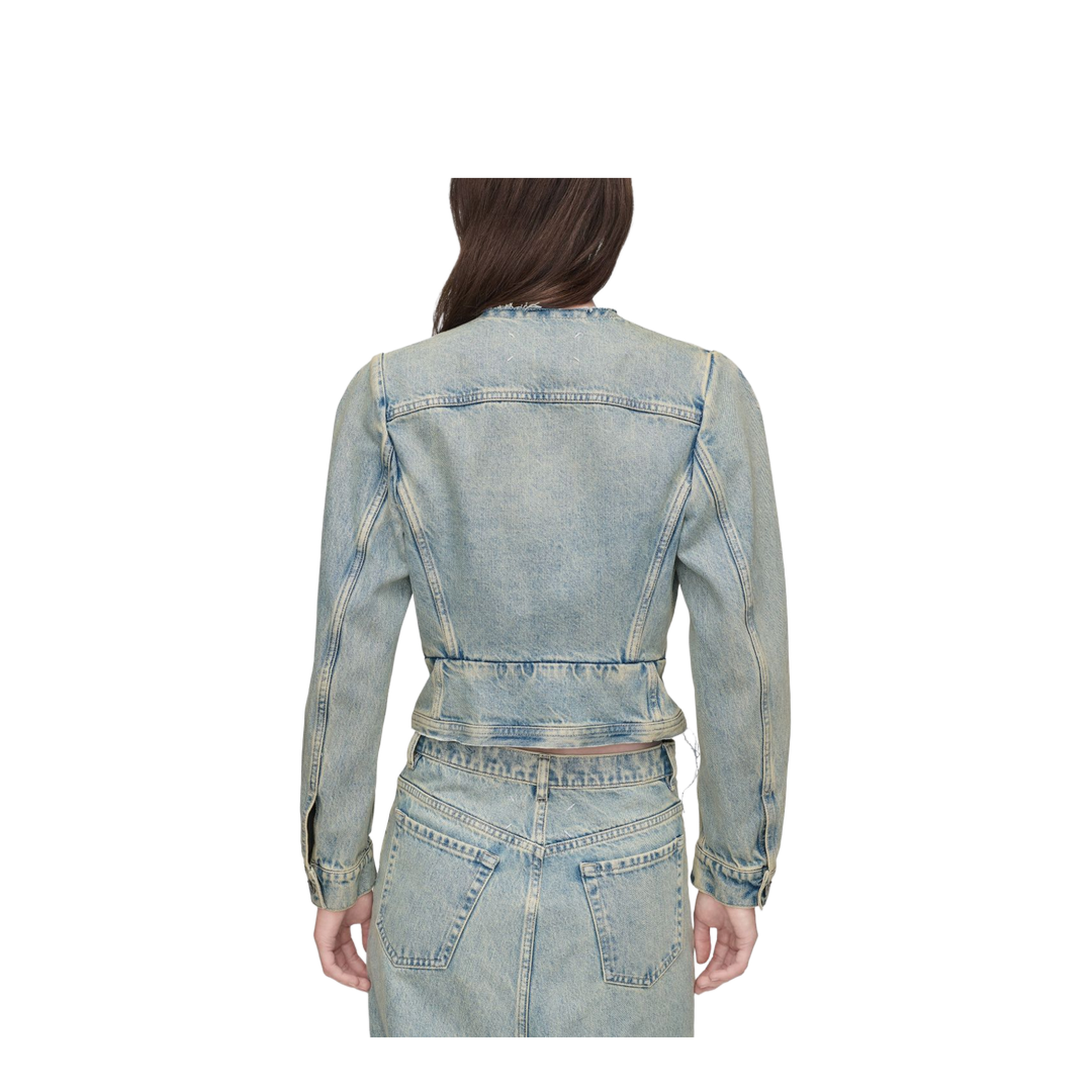 Light Blue Cotton Denim Jacket With V-Neck