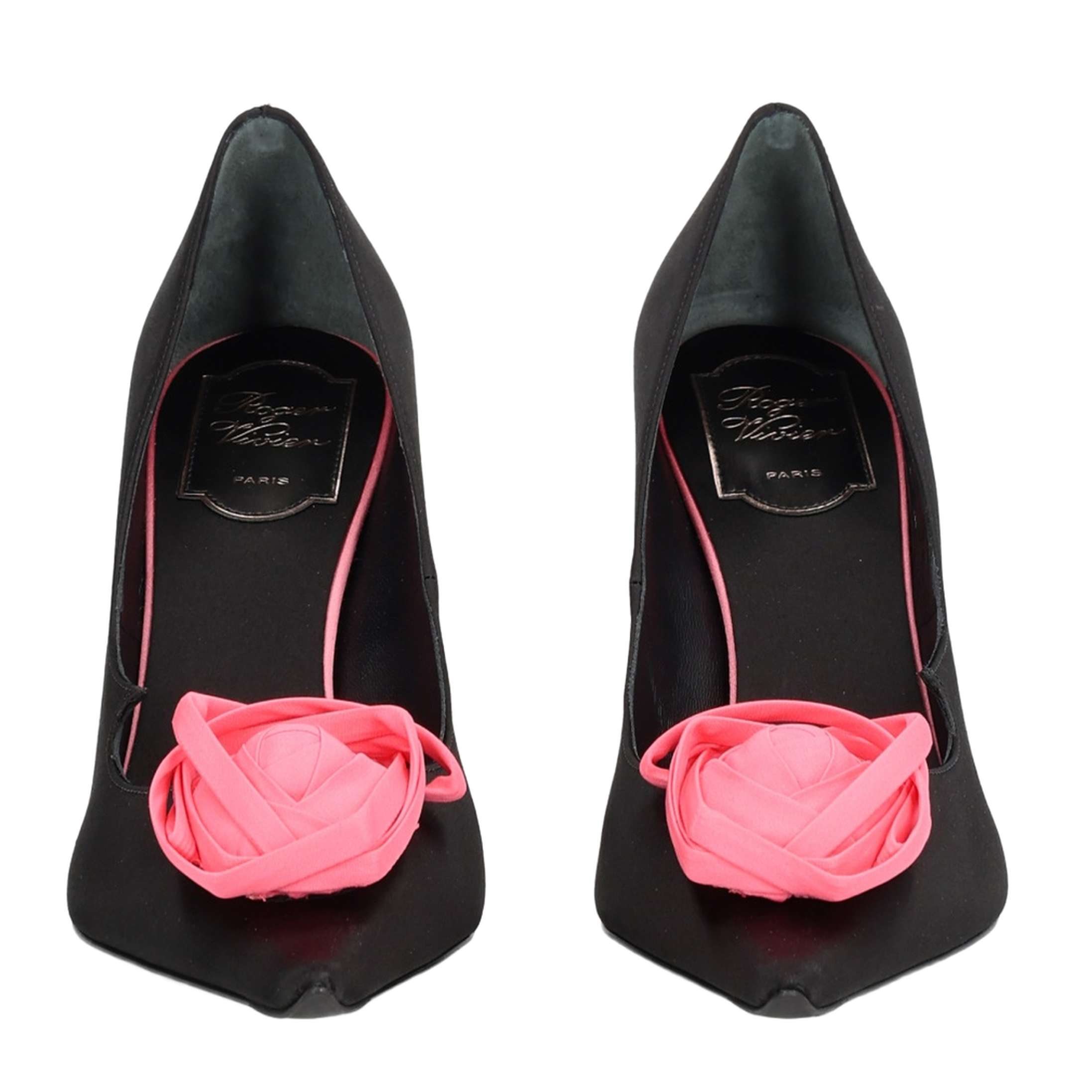 Black Satin Pumps with Rose
