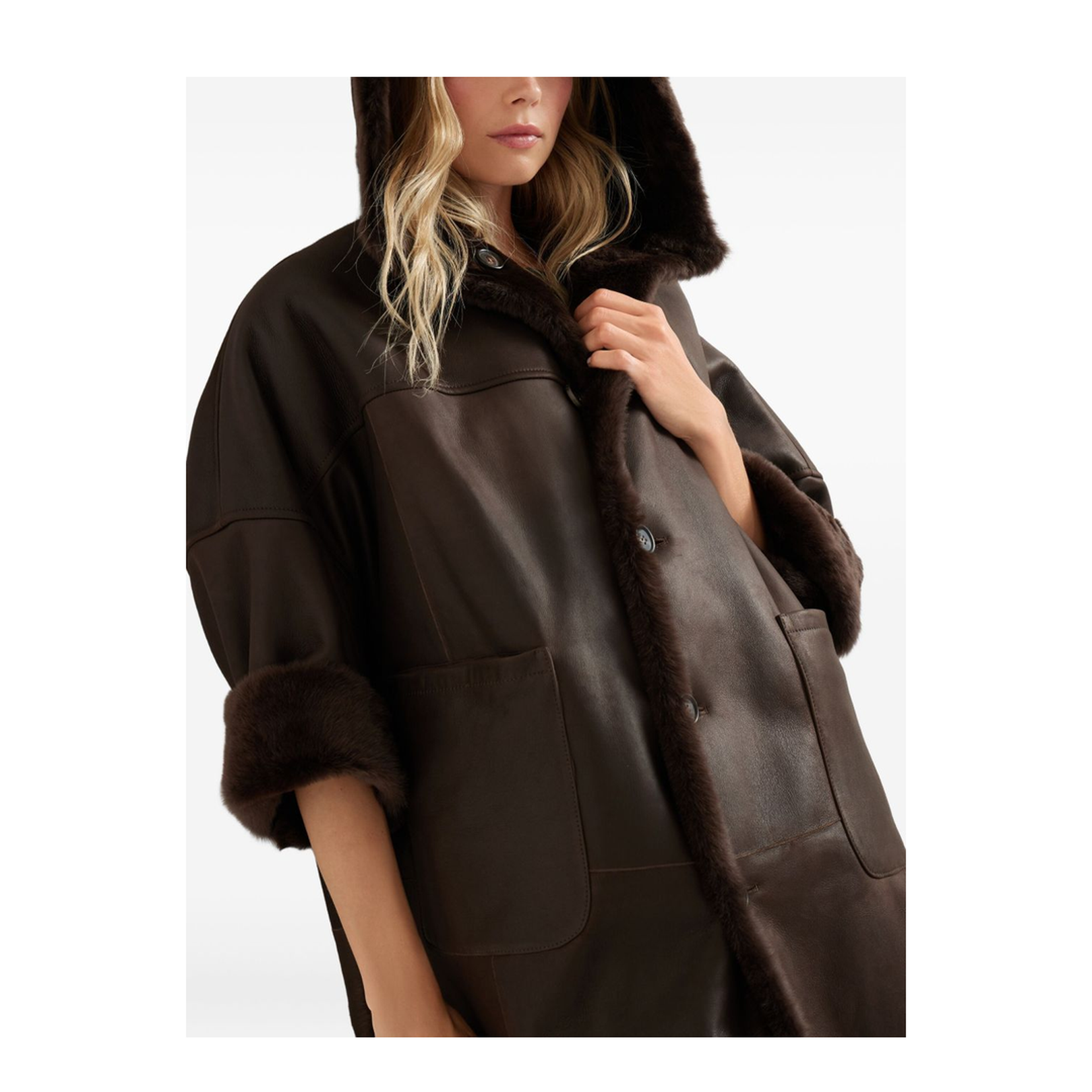 Shearling Reversible Coat in Rust Brown