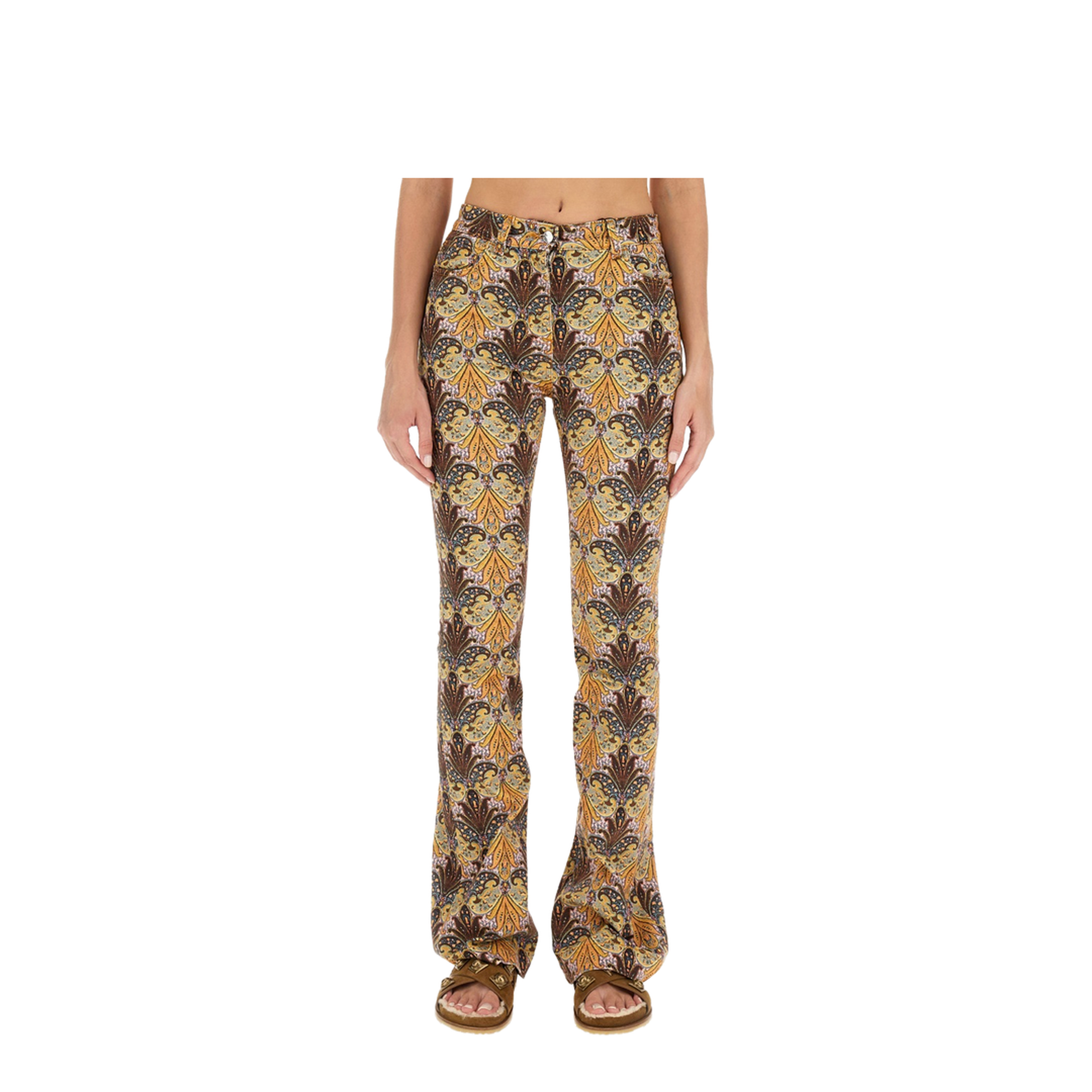 Graphic-print flared jeans