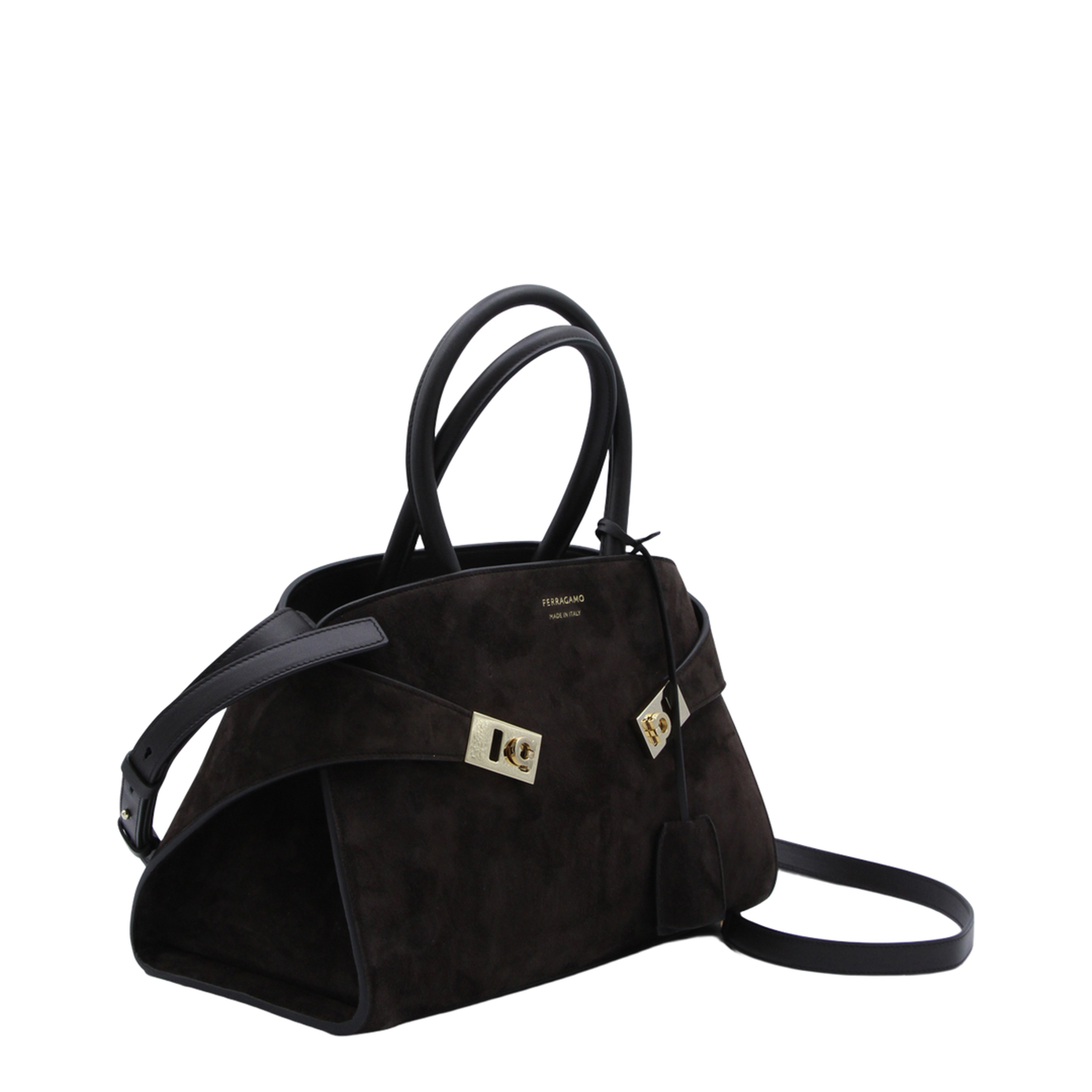 Hug Medium Calf Leather Top Handle Bag - Testa di Moro