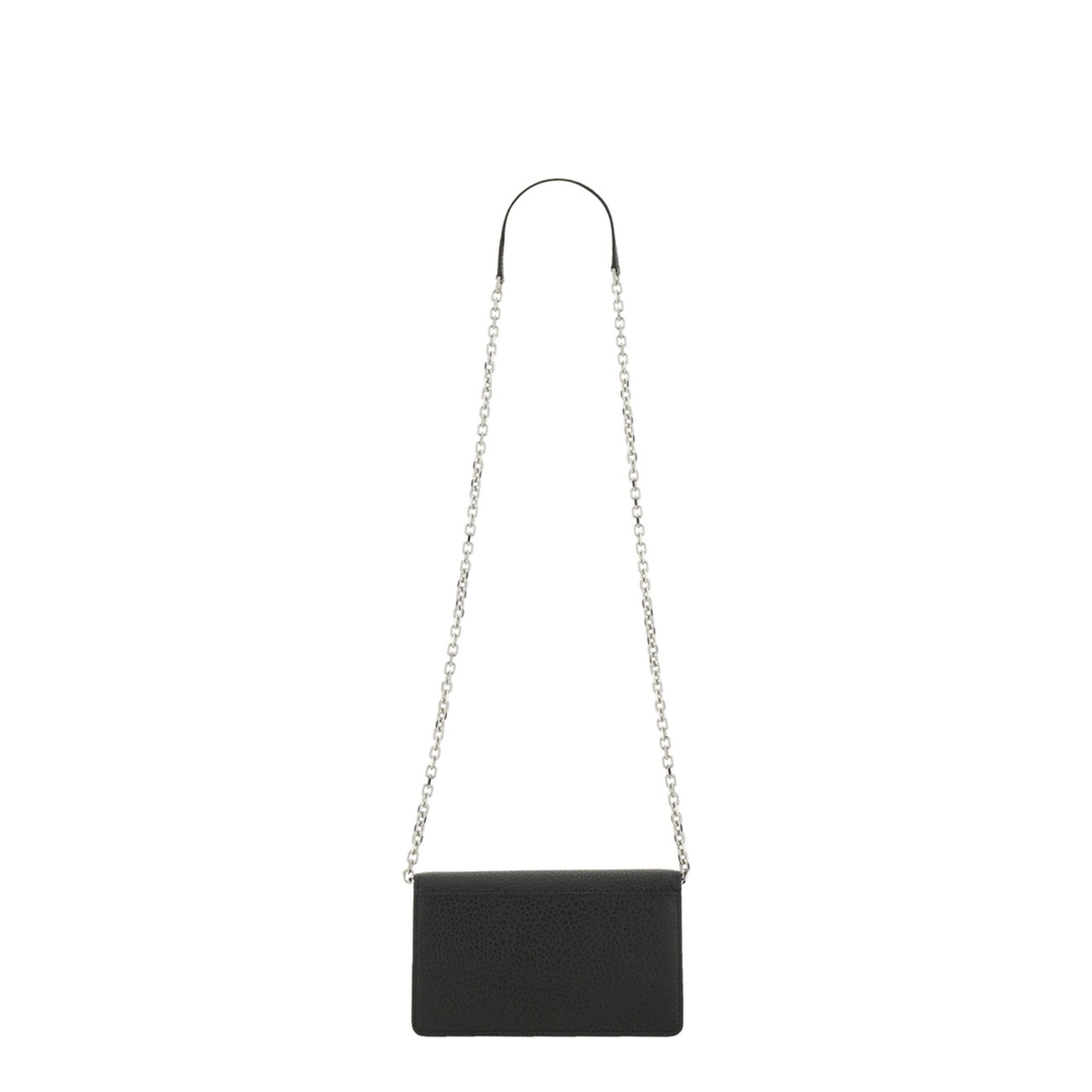 Four Stitches Medium Grainy Calf Leather Chain Wallet - Black