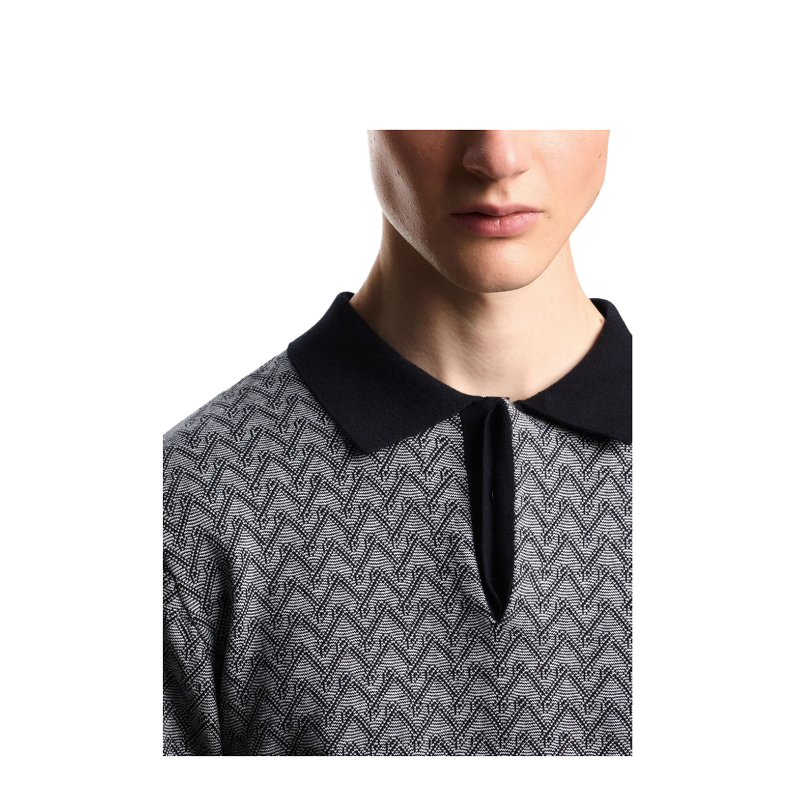 Polo-Collar Jumper in Chevron-Motif Jacquard