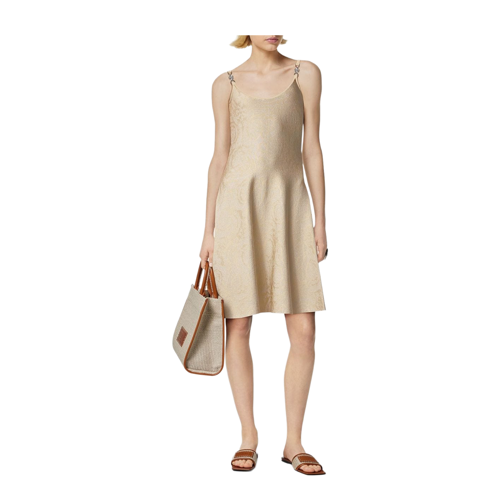 Beige Barocco Jacquard Mini Dress