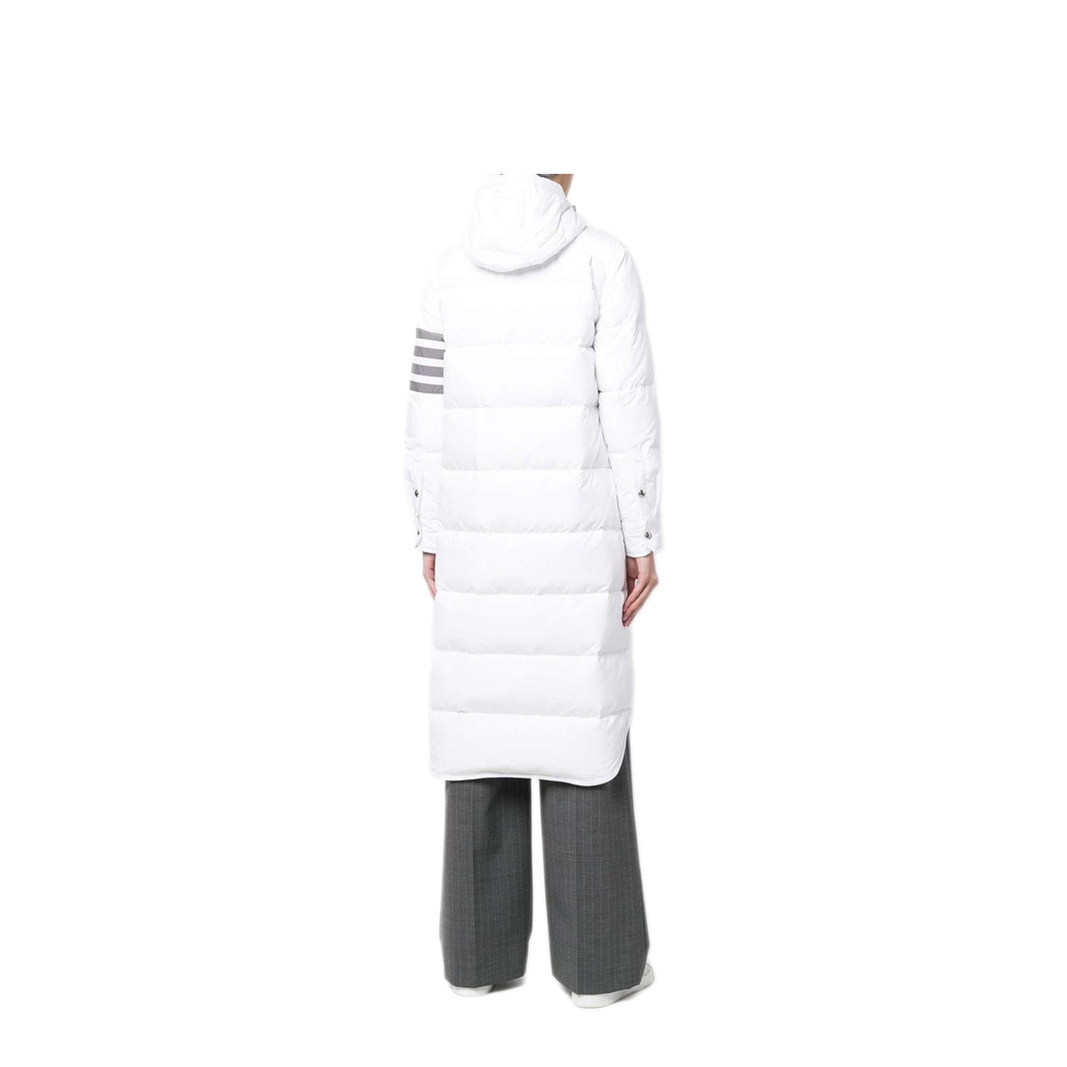 MAYFEYR - Thom Browne - Down Filled Below Knee Hooded Shirtdress With 4 Bar In Military Ripstop - FOD025X05222100