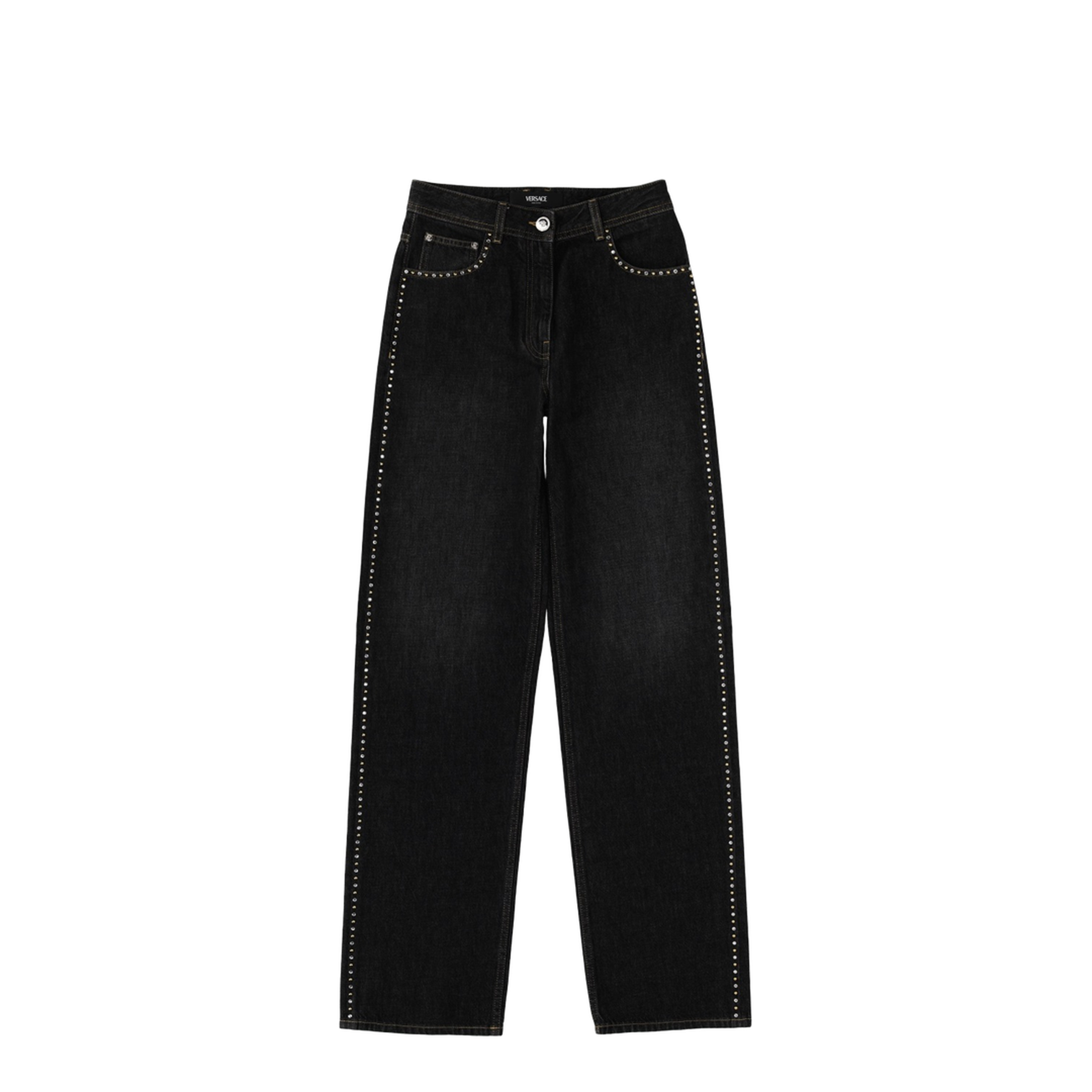 Denim Pants With Studs - Black