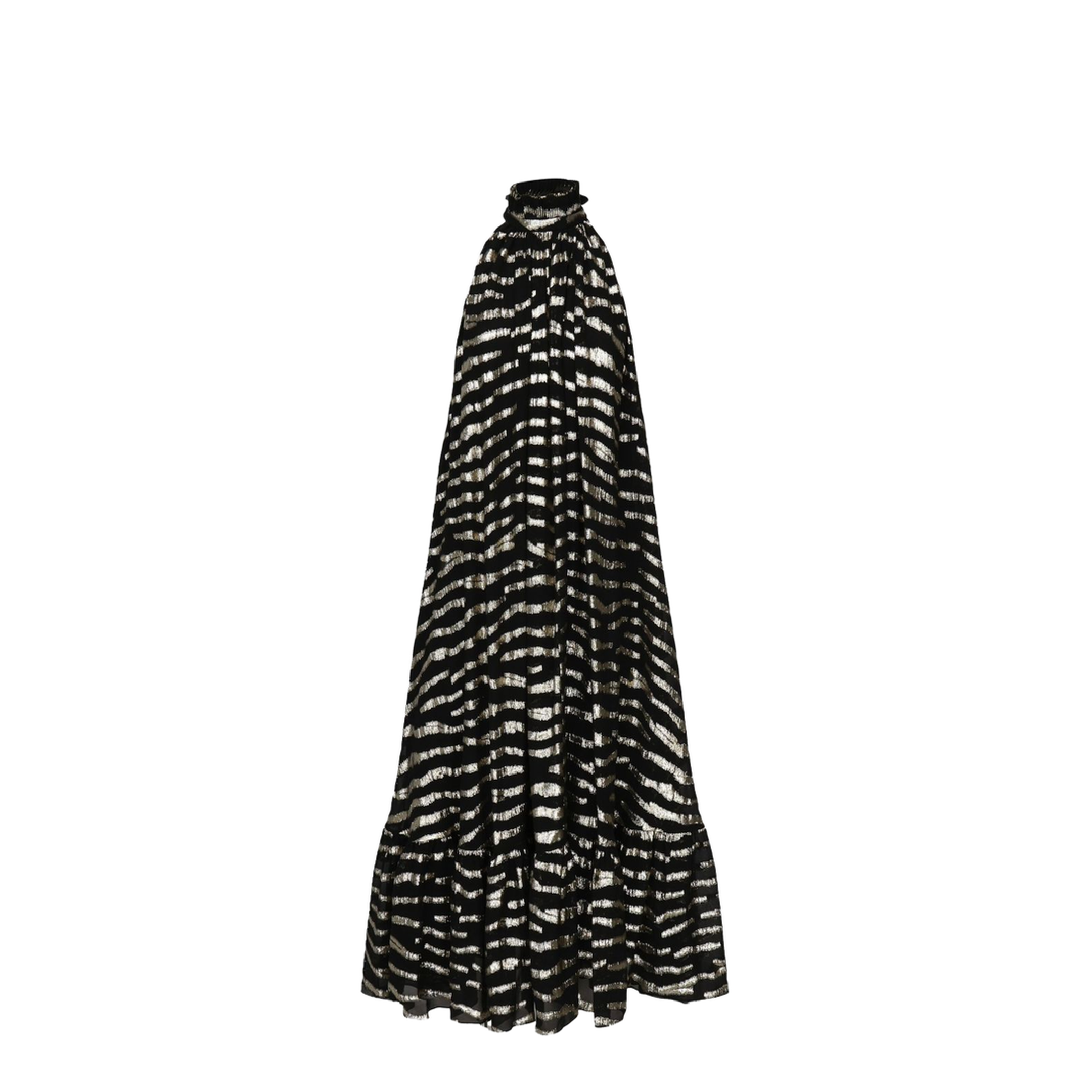 Long Dress in Lamé Tiger Silk - Black / Gold