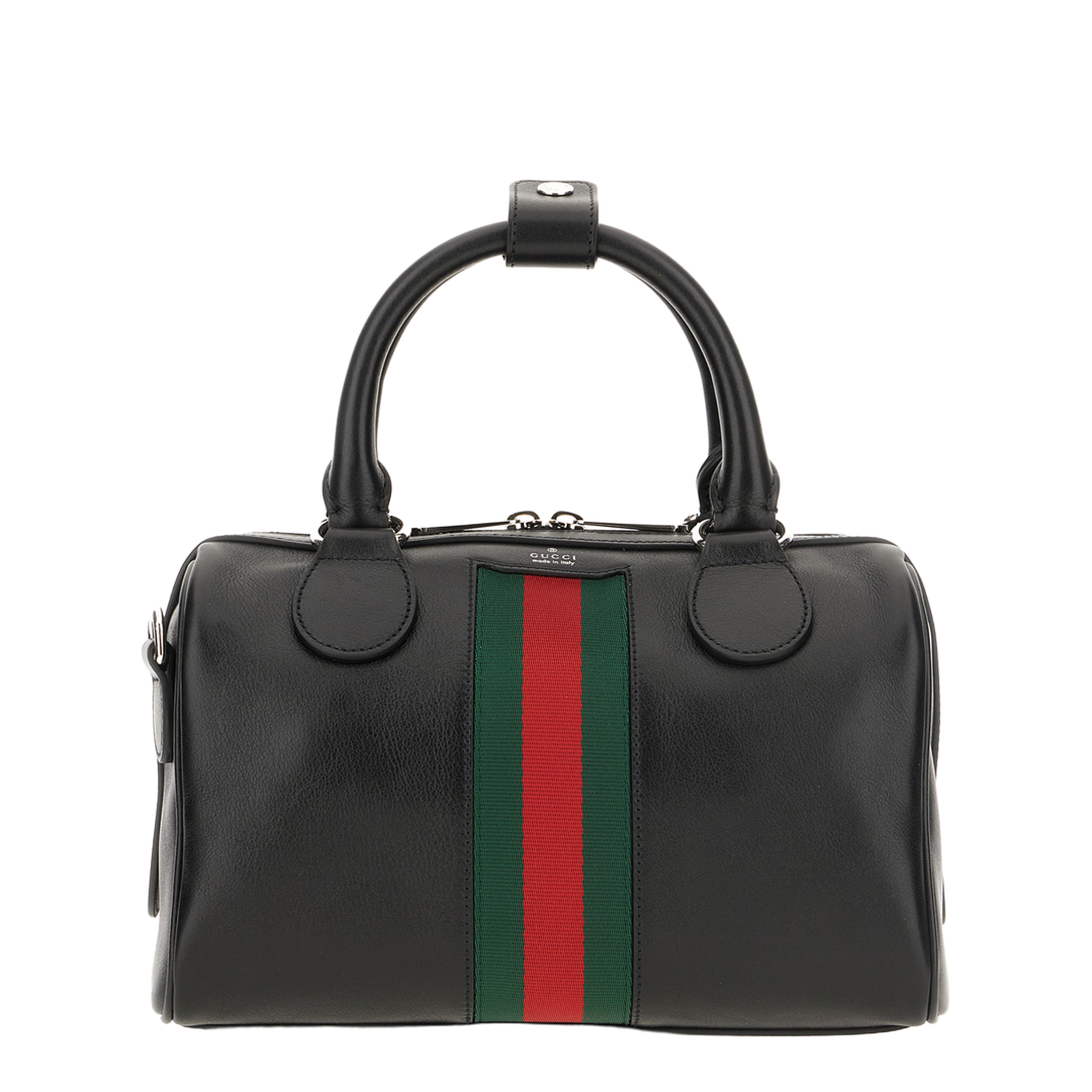 Web Trademark Small Leather Duffle Bag - Black