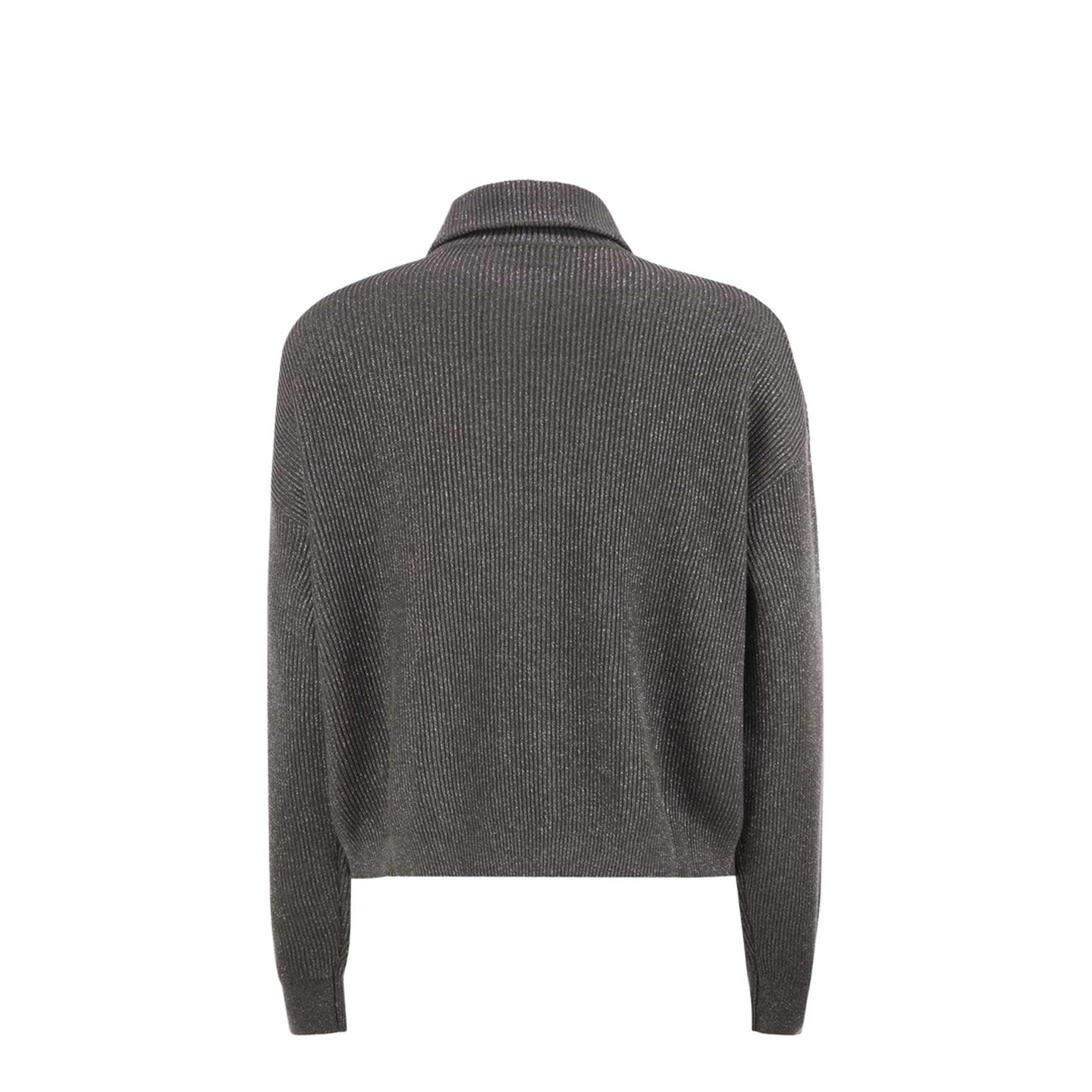 Cotton and Viscose Rib Knit High Collar