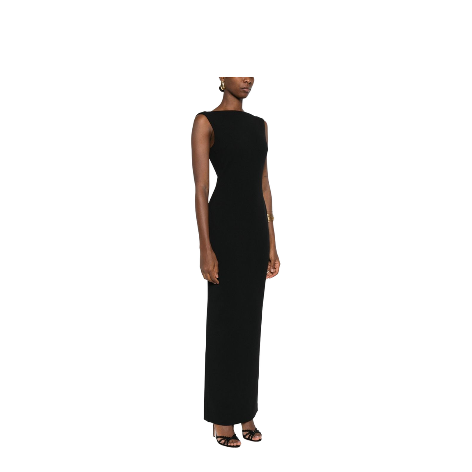 Black Boat Neck Sleeveless Maxi Dress