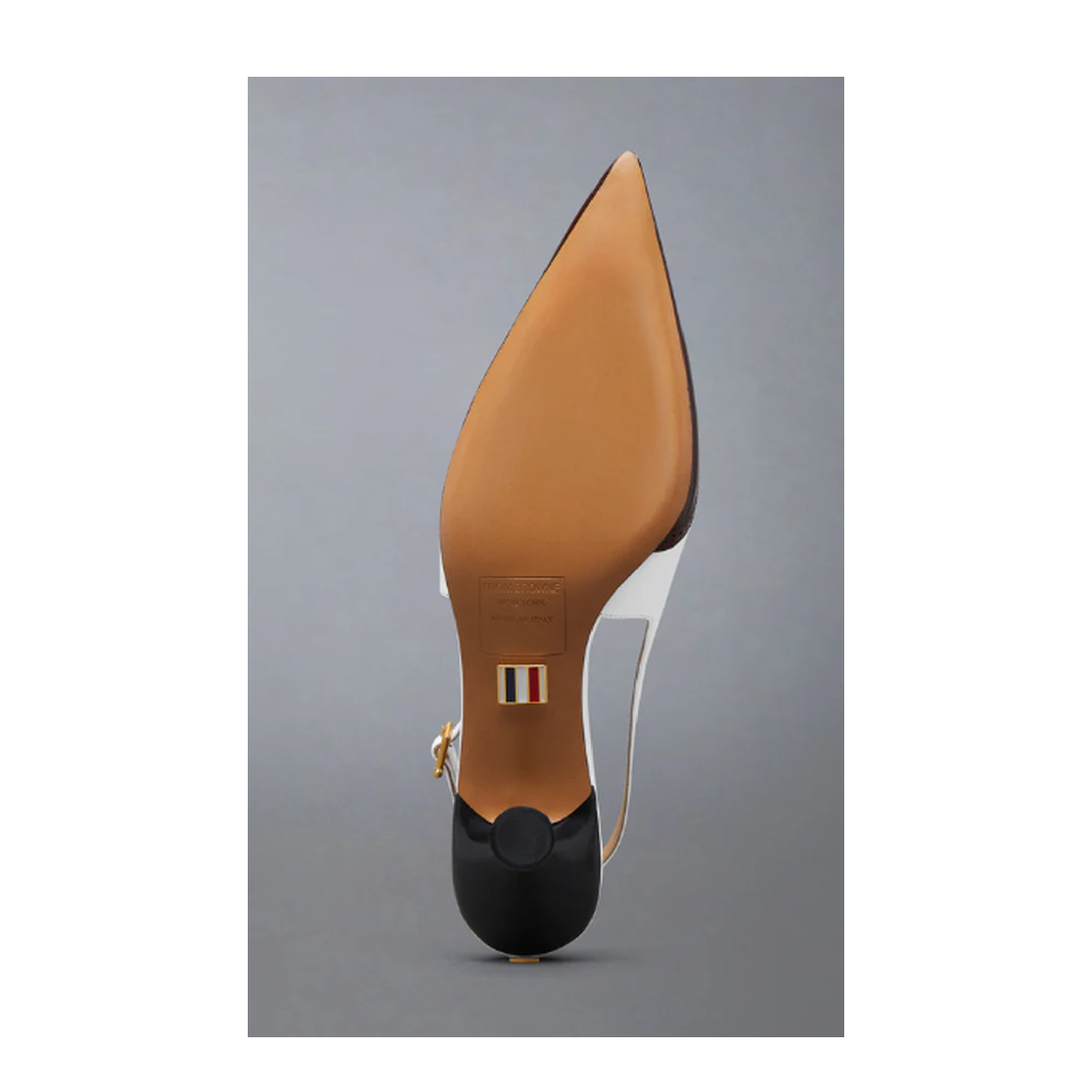 MAYFEYR - Thom Browne - Point Slingback With 50Mm Round Curved Heel In Shiny Baby Calf Leather With Soft Spazzolato - FFI017AL0126612