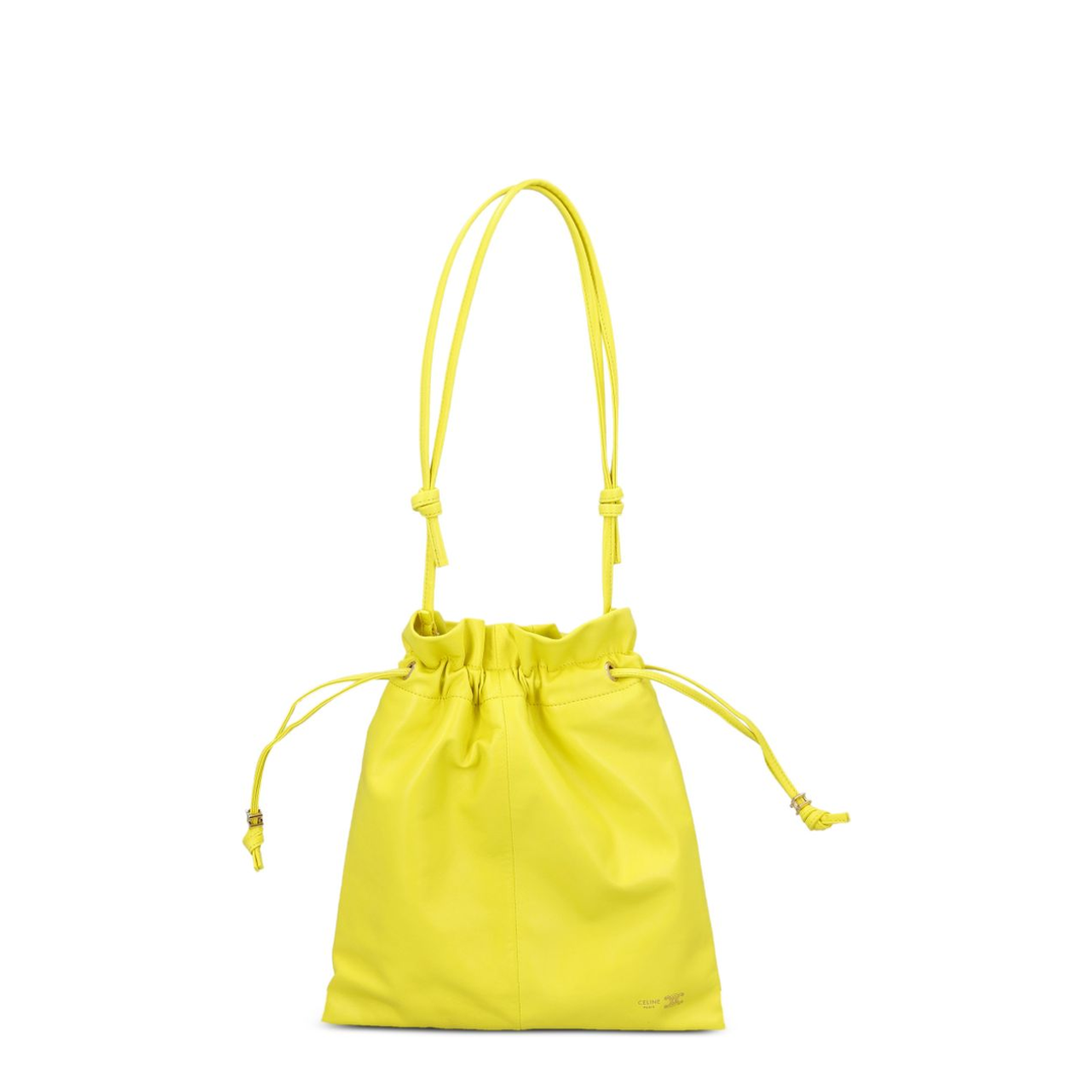 Drawstring Pouch Small Leather Bucket Bag - Yellow