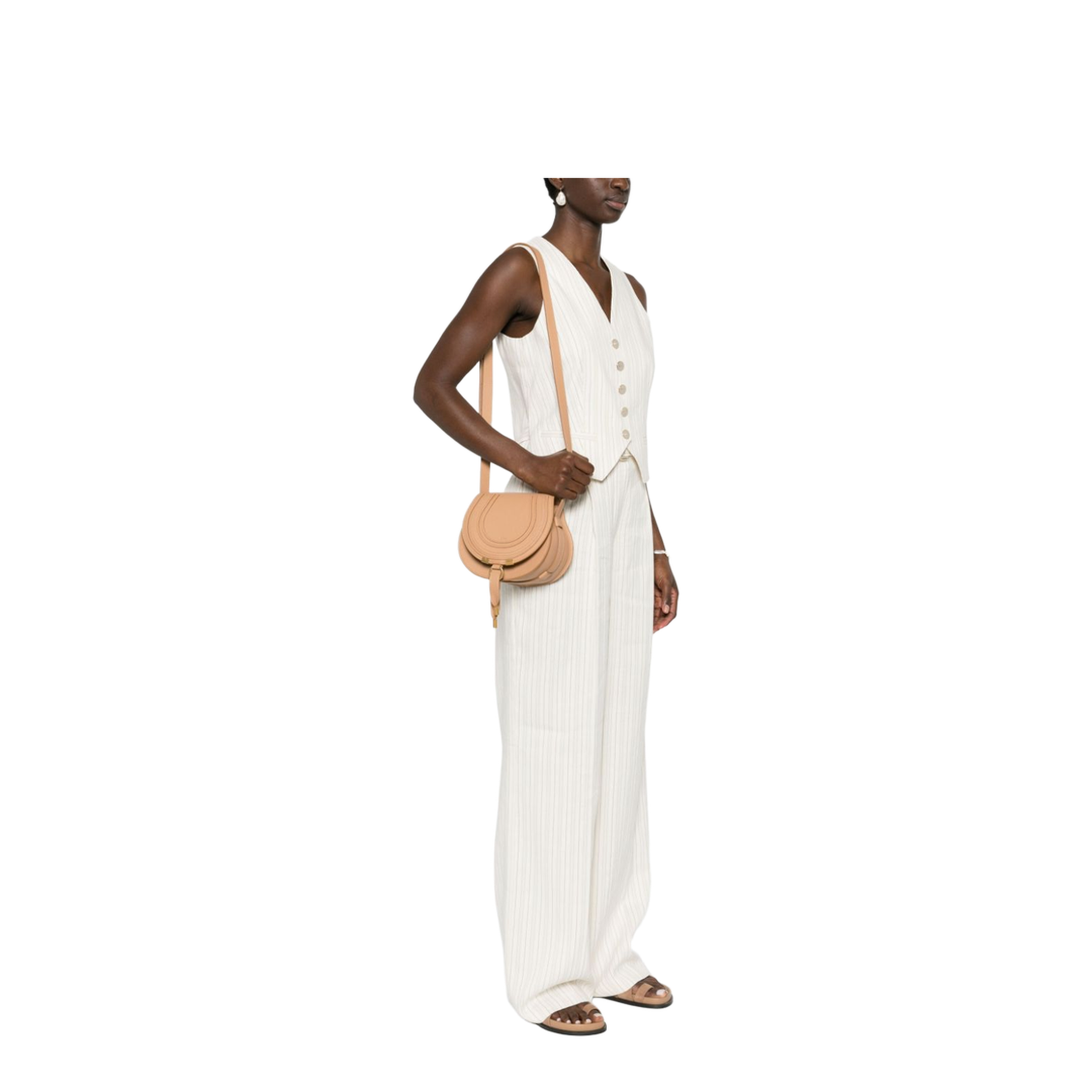 Marcie Small Calfskin Saddle Bag - Light Tan Brown