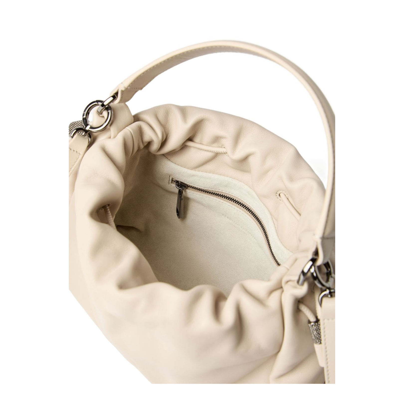 Small Soft Leather Mellow Bucket Bag in Ivory