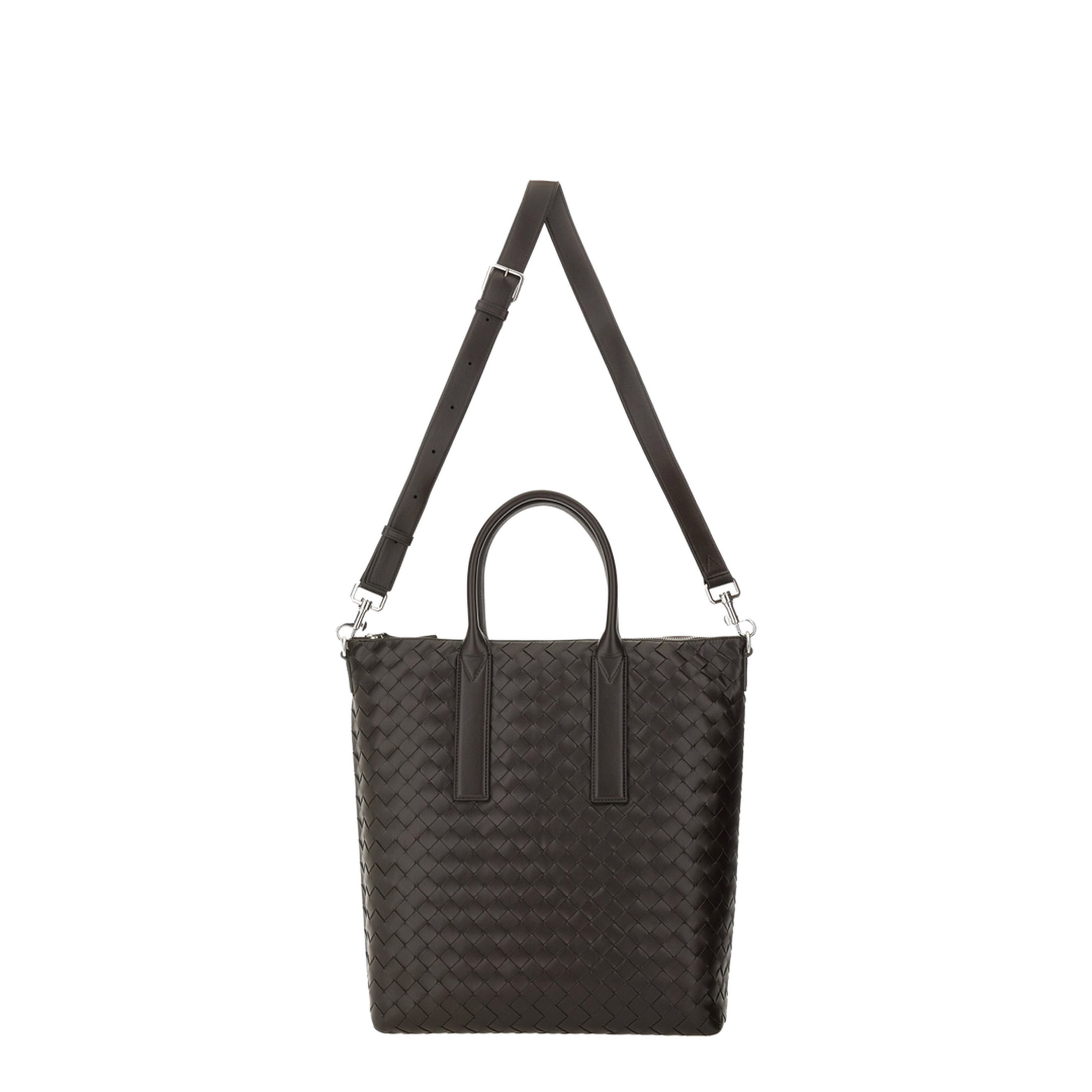 Intrecciato Leather Tote Bags - Fondant/Brown