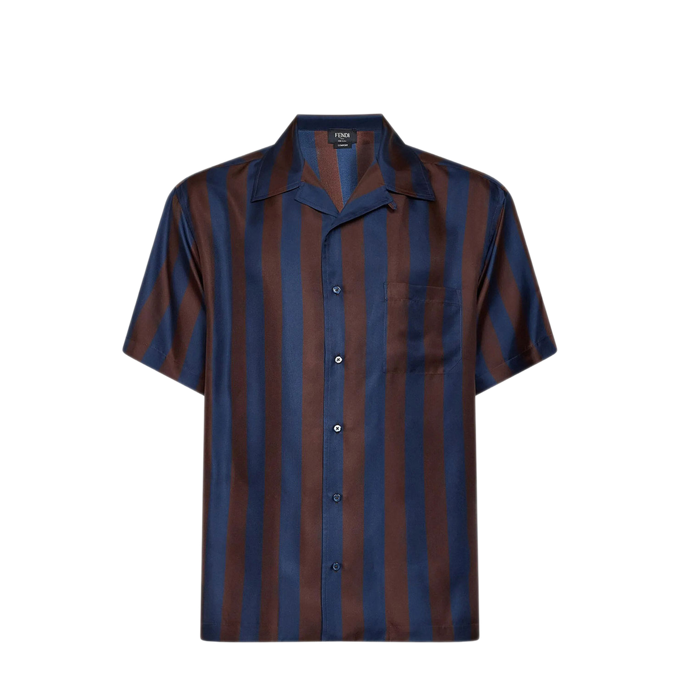 MAYFEYR - Fendi - Brown And Navy Blue Pequin Silk Shirt - FS1369AU6ZF1WXN