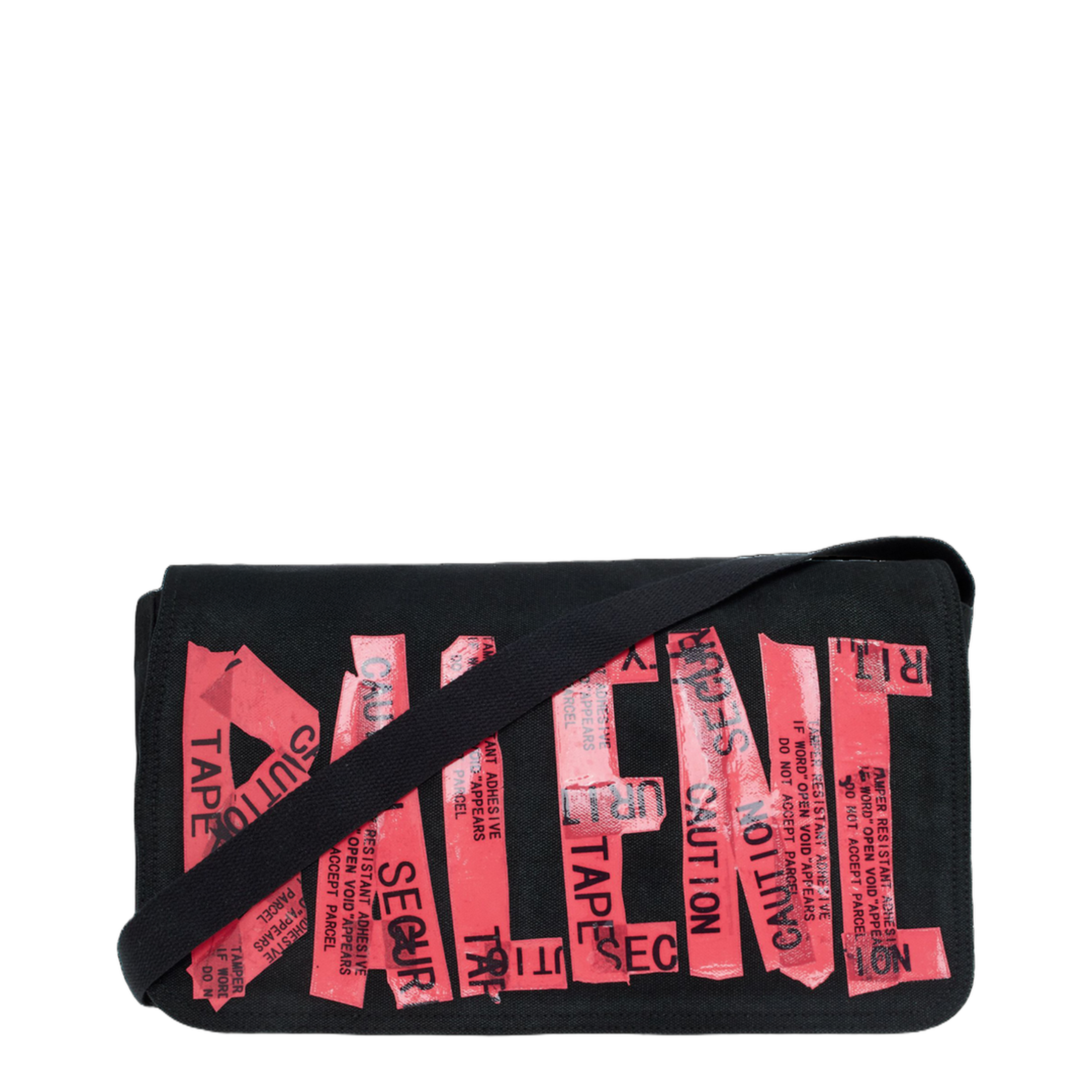 Tape Type Flap Messenger Bag Small in Black/red