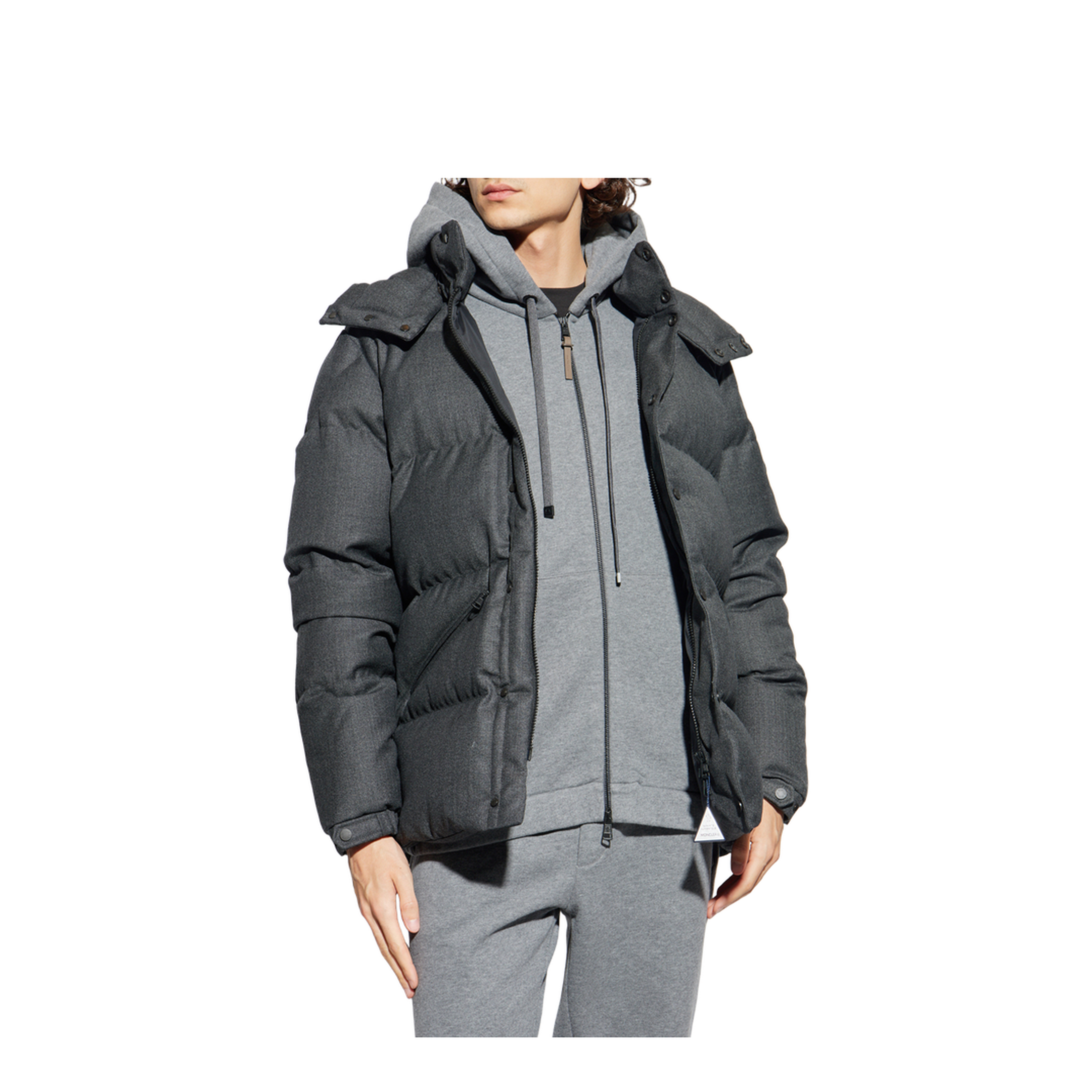 Black Eawy Hooded Wool Short Down Jacket