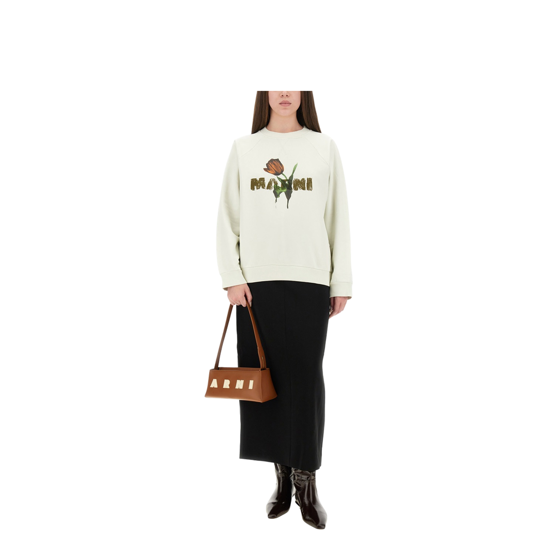 White Cotton Sweatshirt with Tulip Print
