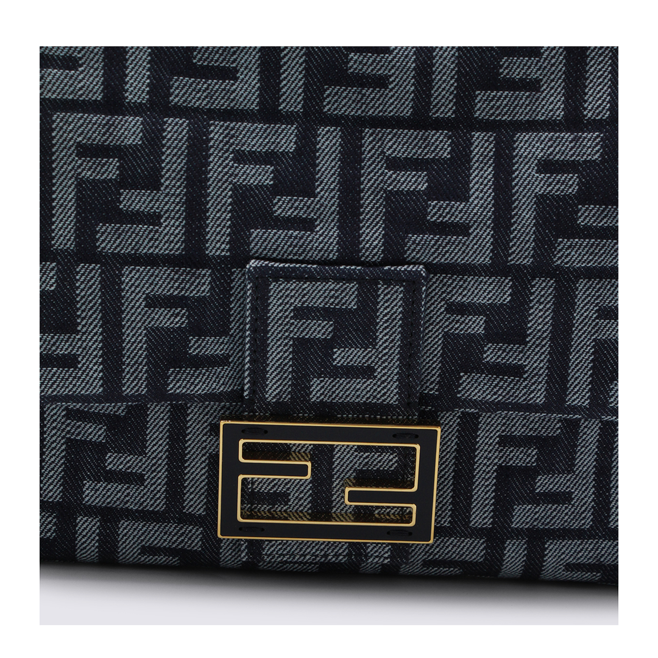 Mamma Baguette Medium Denim-Effect FF Jacquard Shoulder Bag - Dark Blue