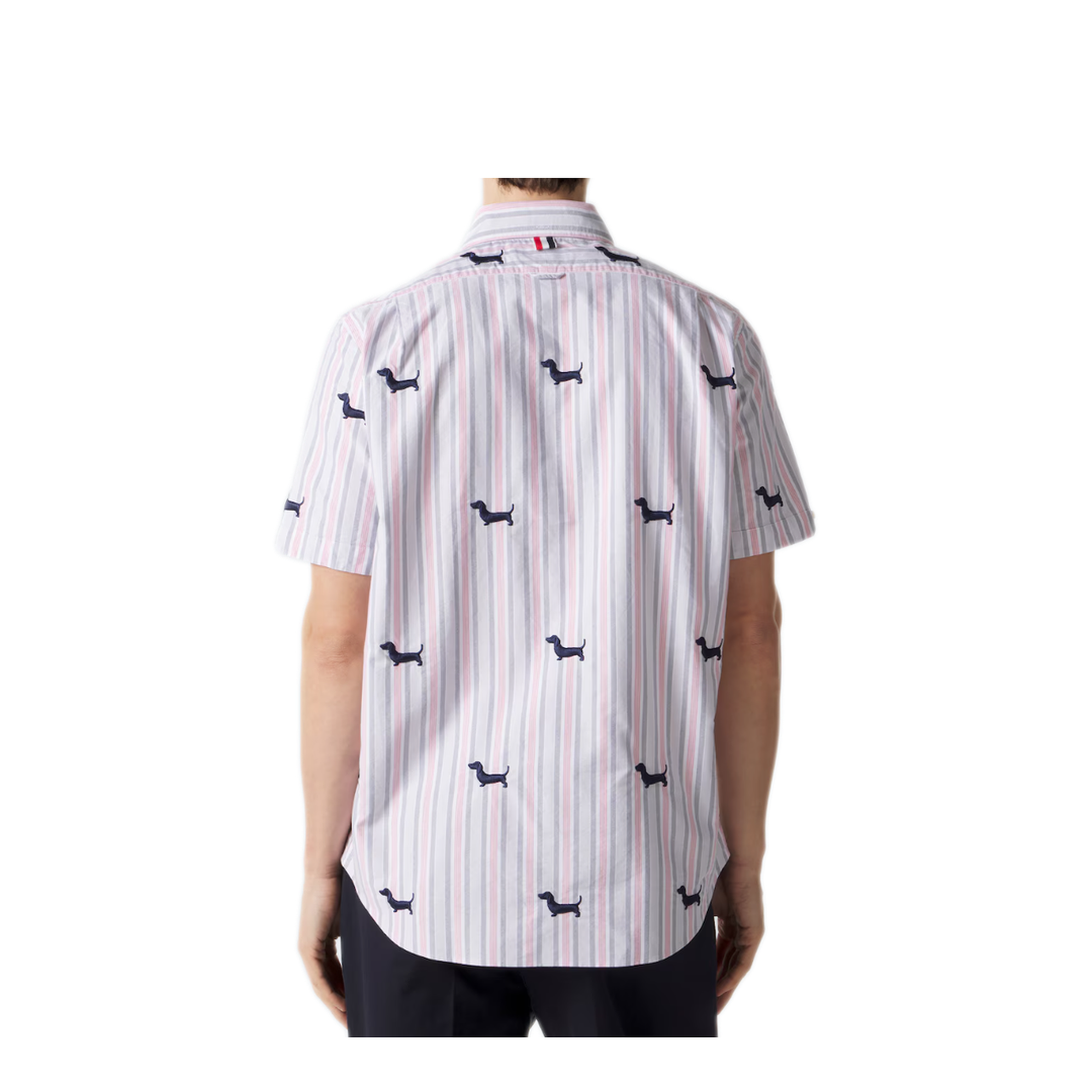 MAYFEYR - Thom Browne - Straight Fit Bd S/S Shirt With Satin Stitch Half Drop Hector In 4 Bar Repp Stripe Oxford - MWS239EE1489960
