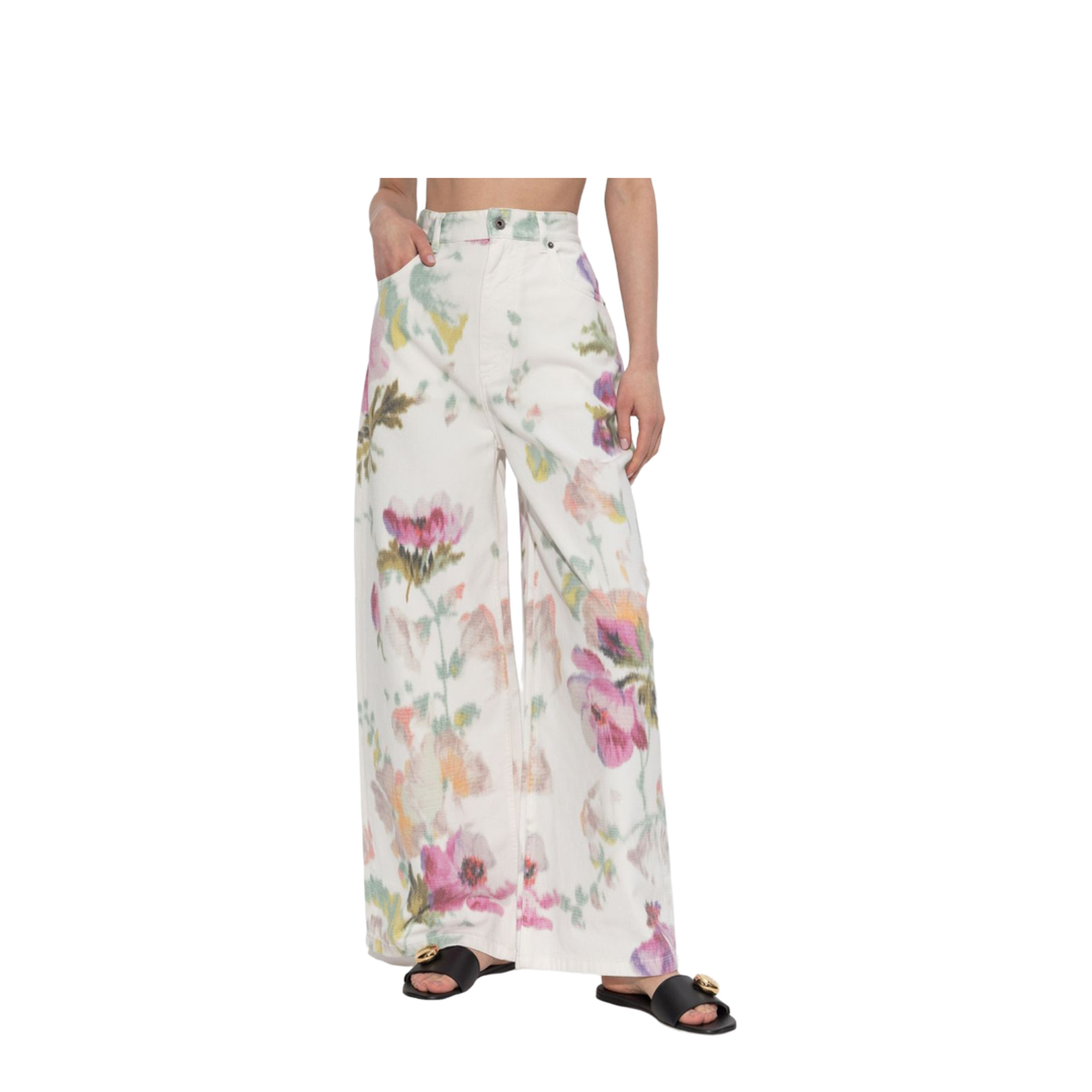 Off-White Floral Pattern High Waist Jeans
